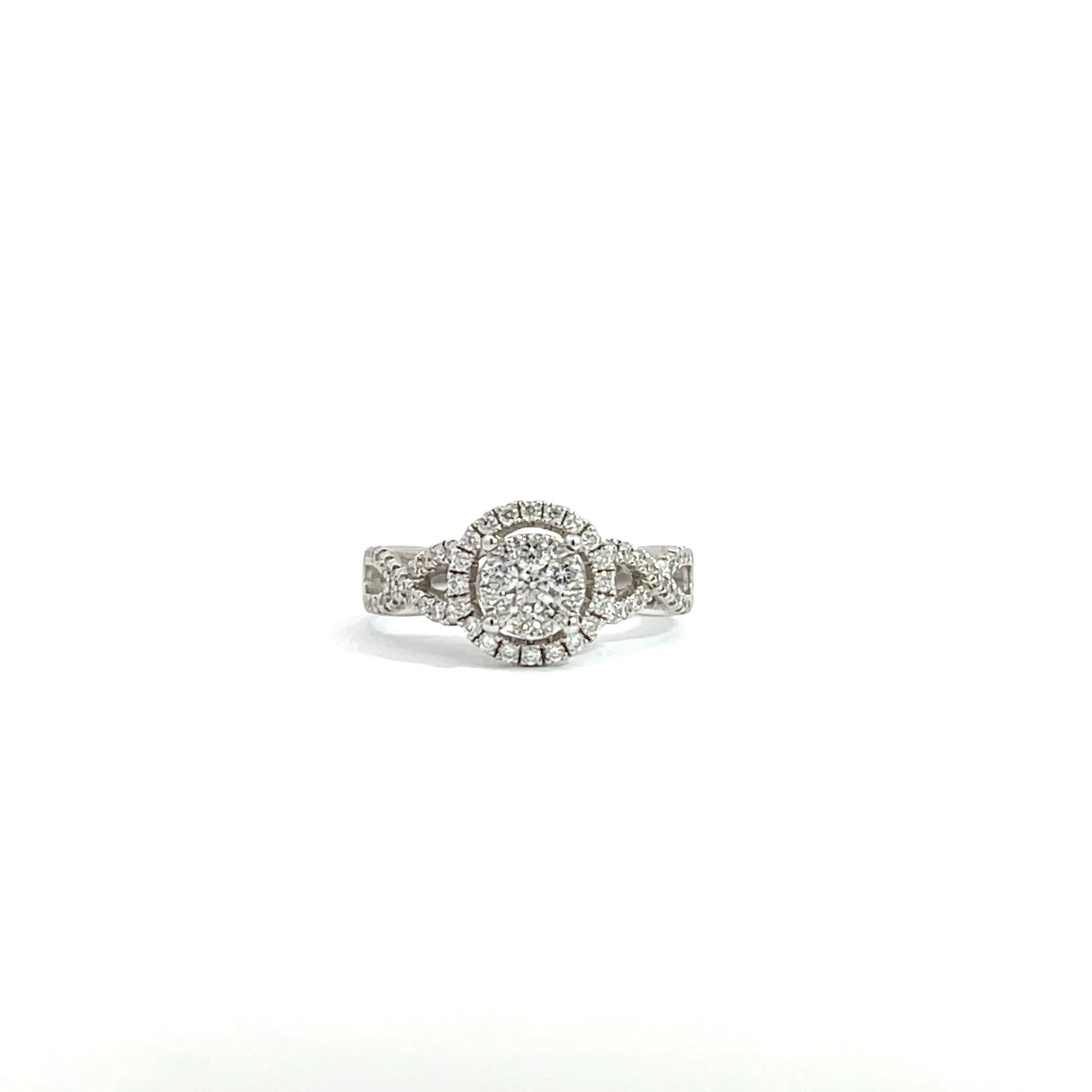 14K White Gold Halo Twist Illusion Ring with 71 Diamonds