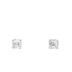 14K White Gold Square Emerald Cut Lab Grown Diamond Stud Earrings with Double prong Basket style setting White Halo