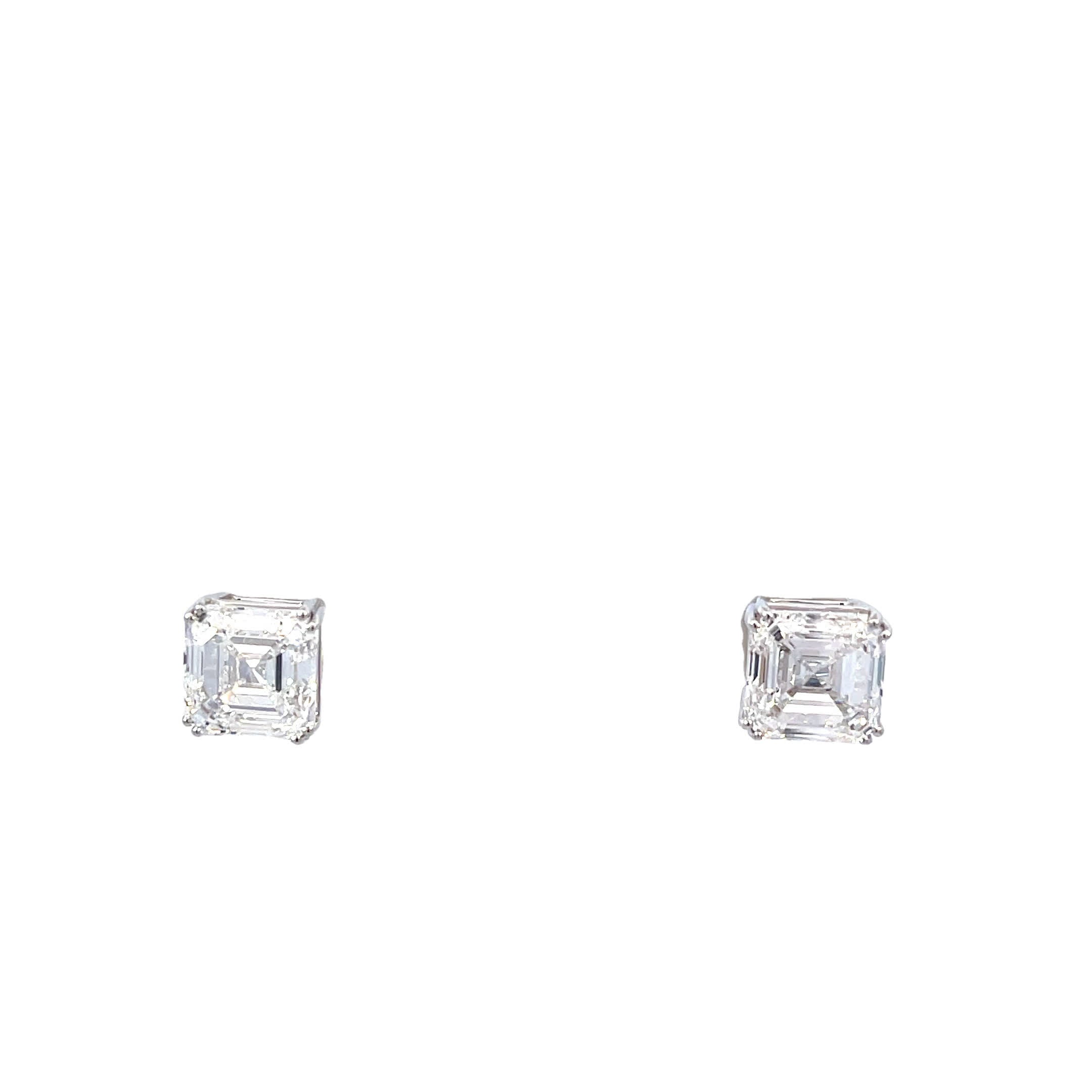 14K White Gold Square Emerald Cut Lab Grown Diamond Stud Earrings with Double prong Basket style setting White Halo