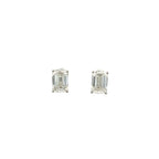 14K/18K White Gold Emerald Cut Lab Grown Diamond Stud Earrings with Curved Basket style setting White Halo