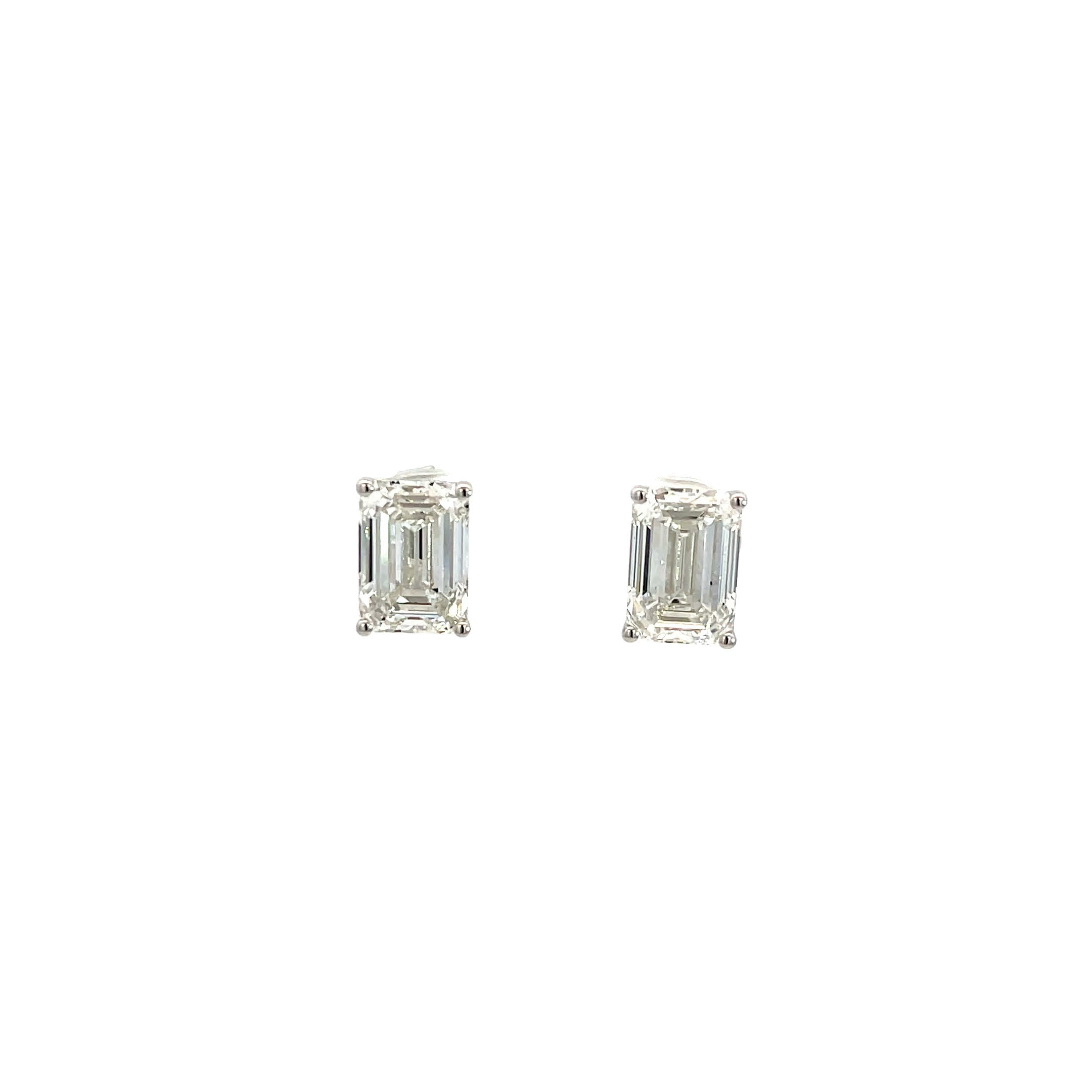 14K/18K White Gold Emerald Cut Lab Grown Diamond Stud Earrings with Curved Basket style setting White Halo