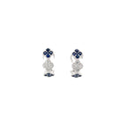 14K White Gold Clover Style Latch Back Earrings with 20 Sapphires and 10 Diamonds
