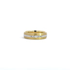 14K Yellow Gold Wedding Band with White Gold Central Band and 7 Diamonds