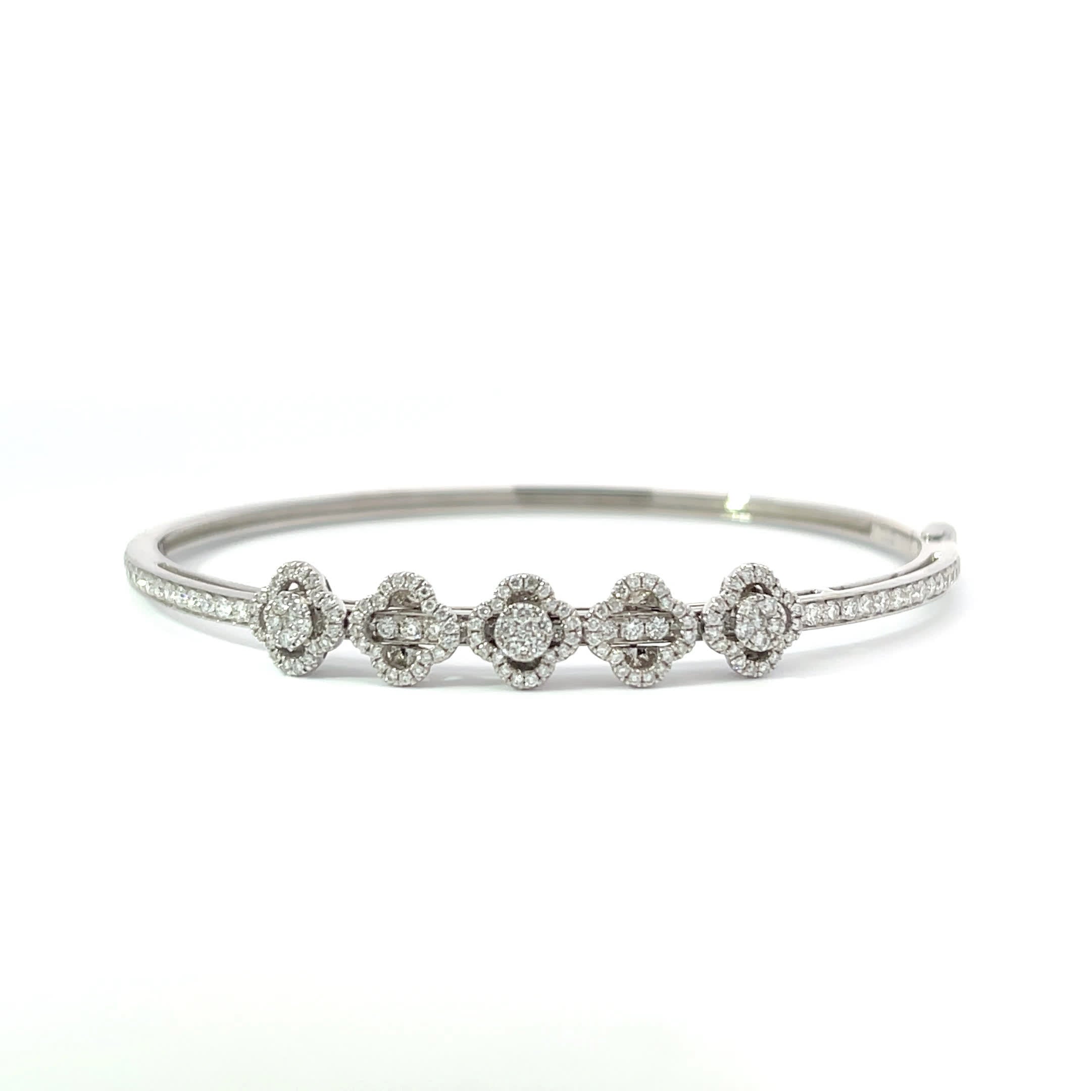14K 5 Flower Slide Bangle Bracelet with 172 Diamonds