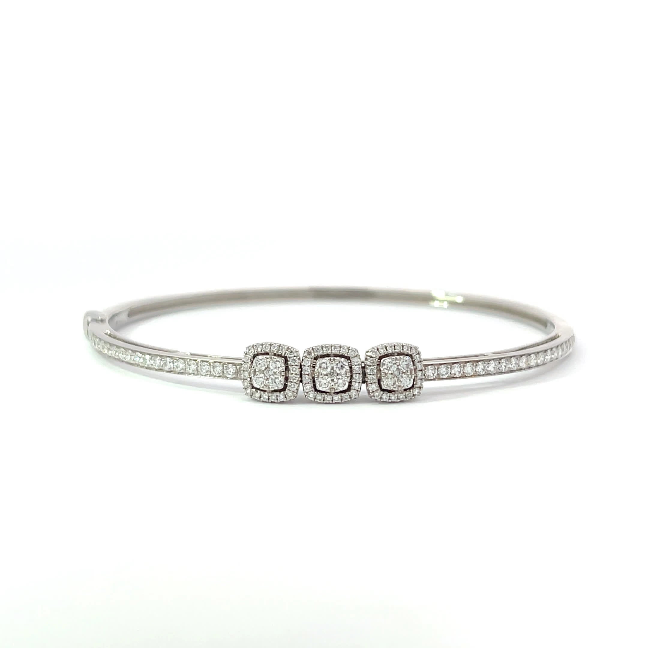 18K White Gold Cushion Bangle with 129 Diamonds