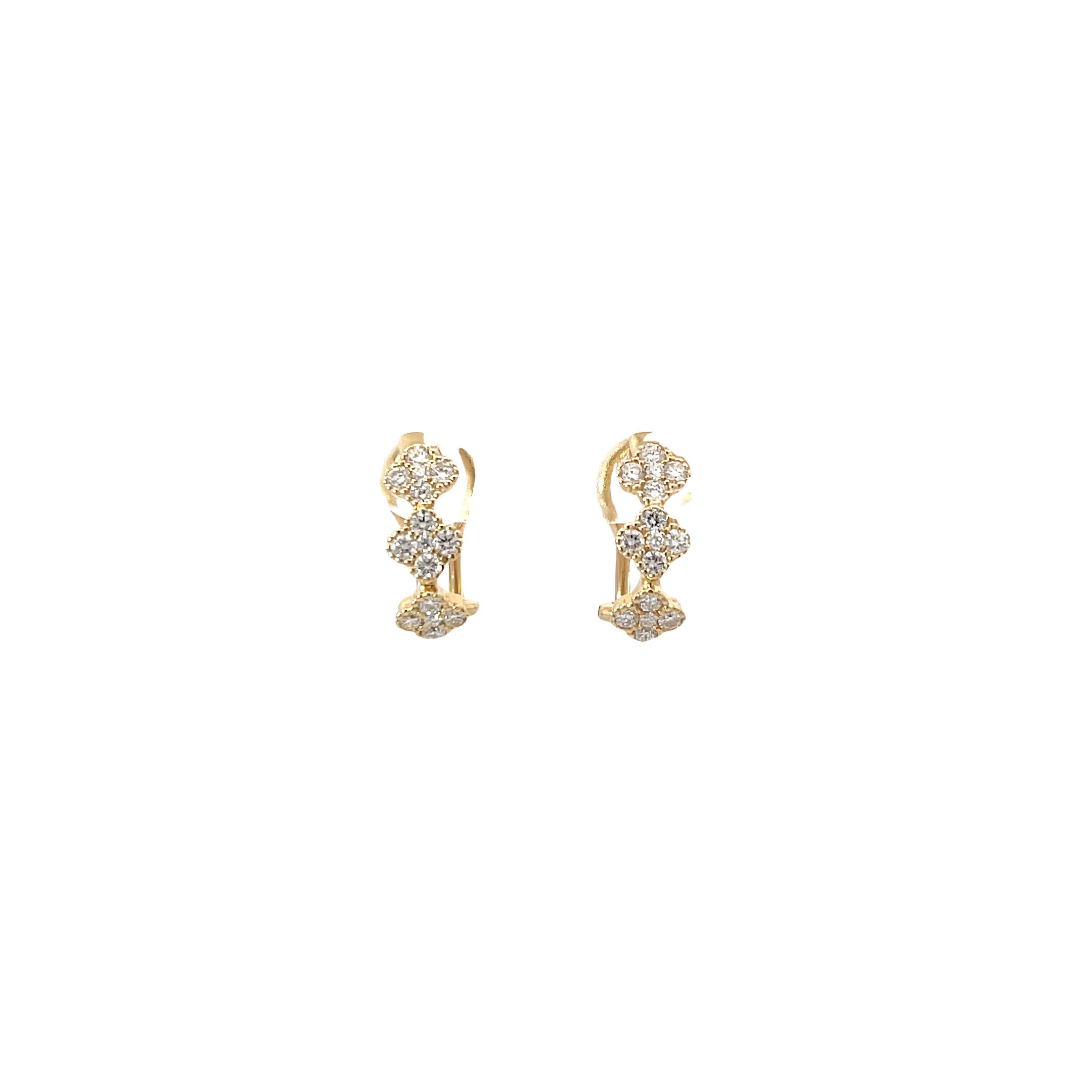 14k Clover Style Yellow Gold Latch Back Earrings with 30 Diamonds
