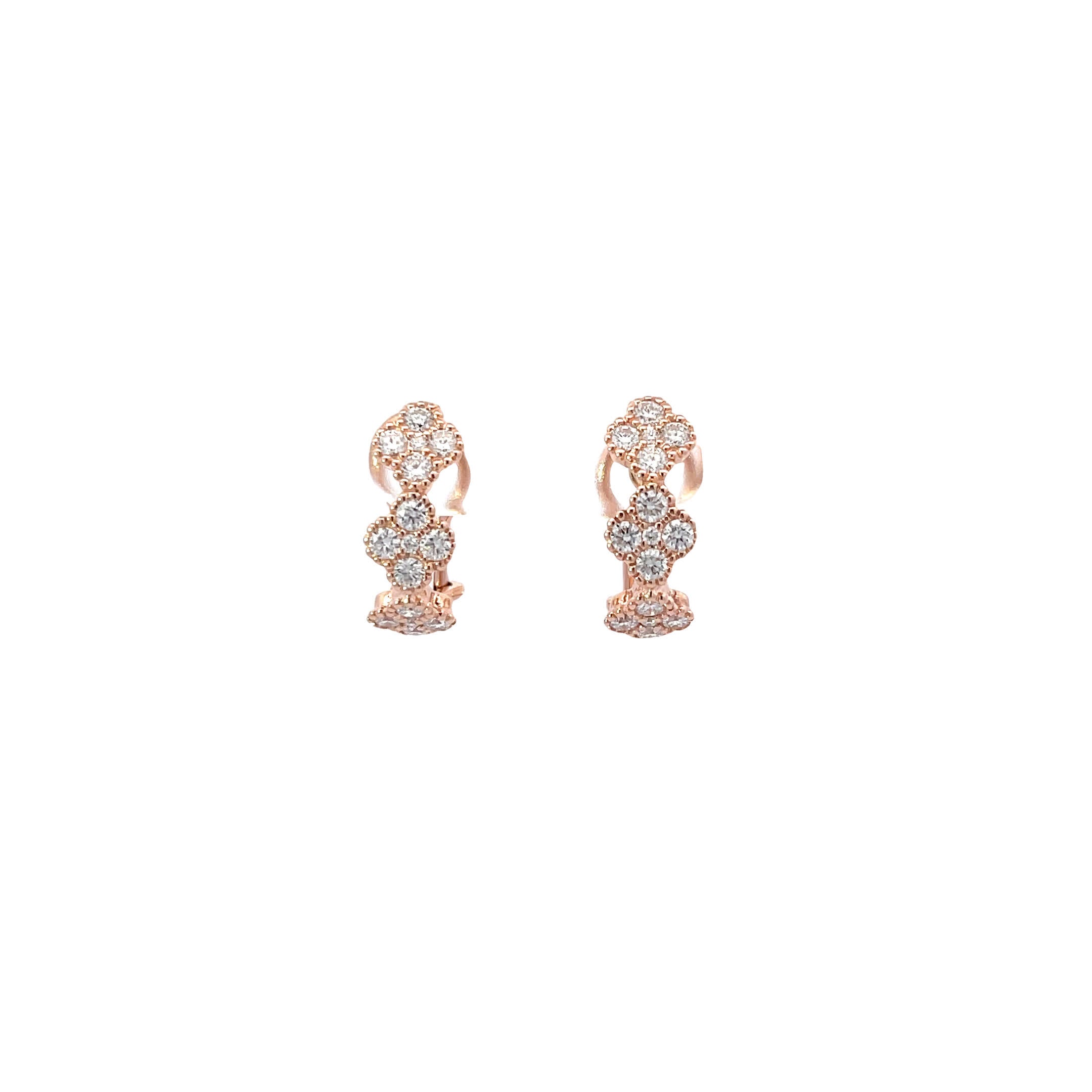 14K Clover Style Rose Gold Latch Back Earrings with 30 Diamonds