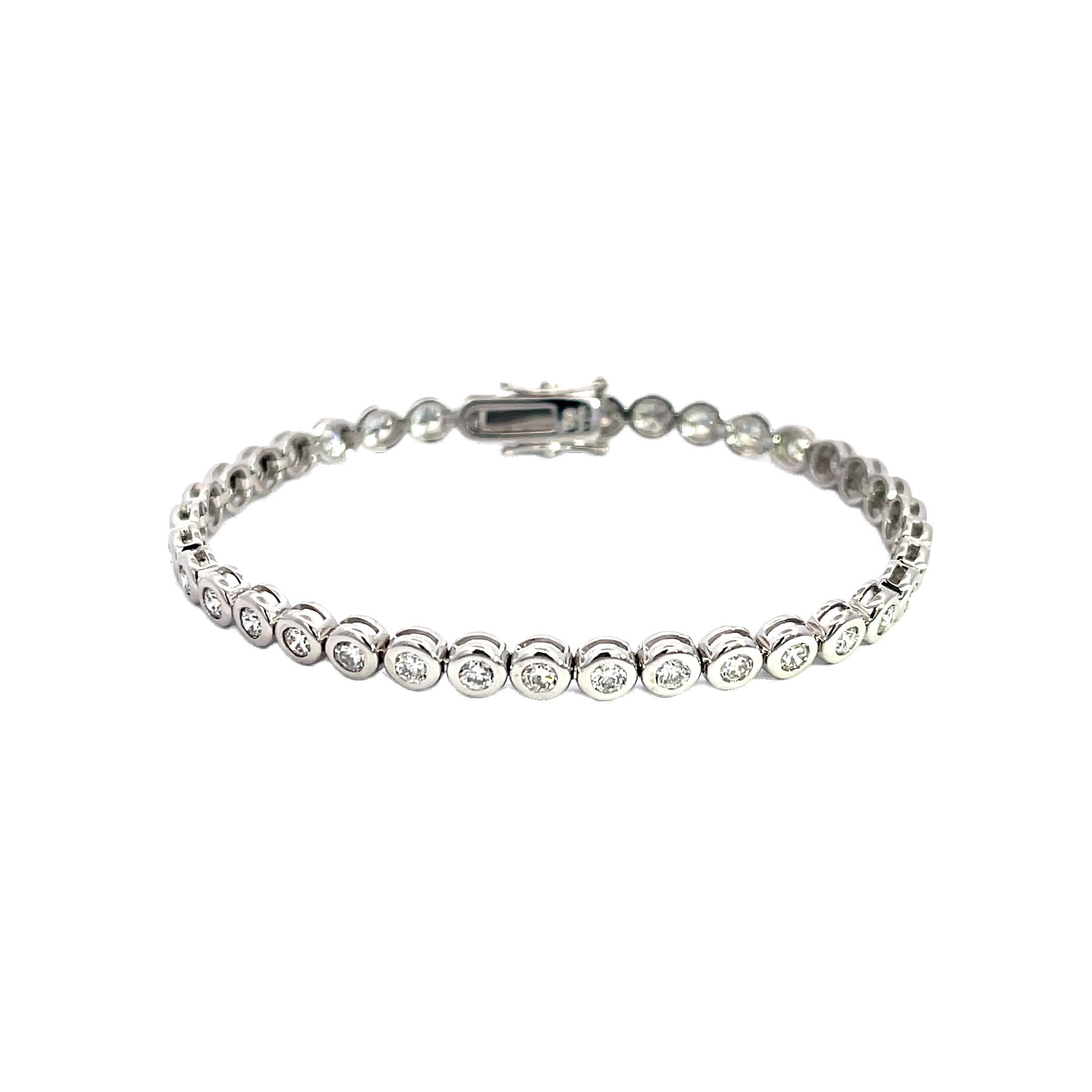 18K White Gold Bezel Set Tennis Bracelet with 37 diamonds White Halo Collection