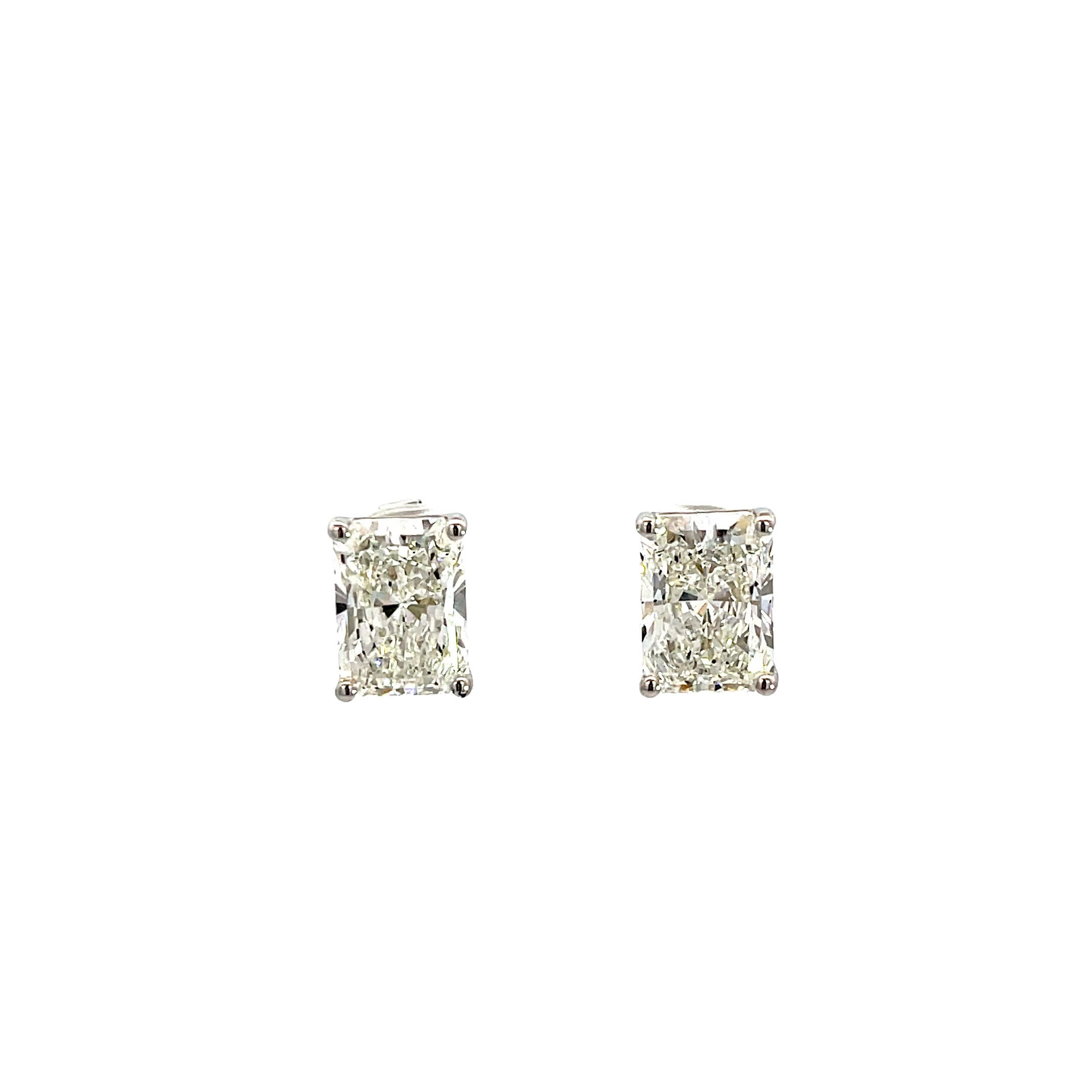 18K White Gold Cornered Rectangular Cut Lab Grown Diamond Stud Earrings with Curved Basket style setting White Halo