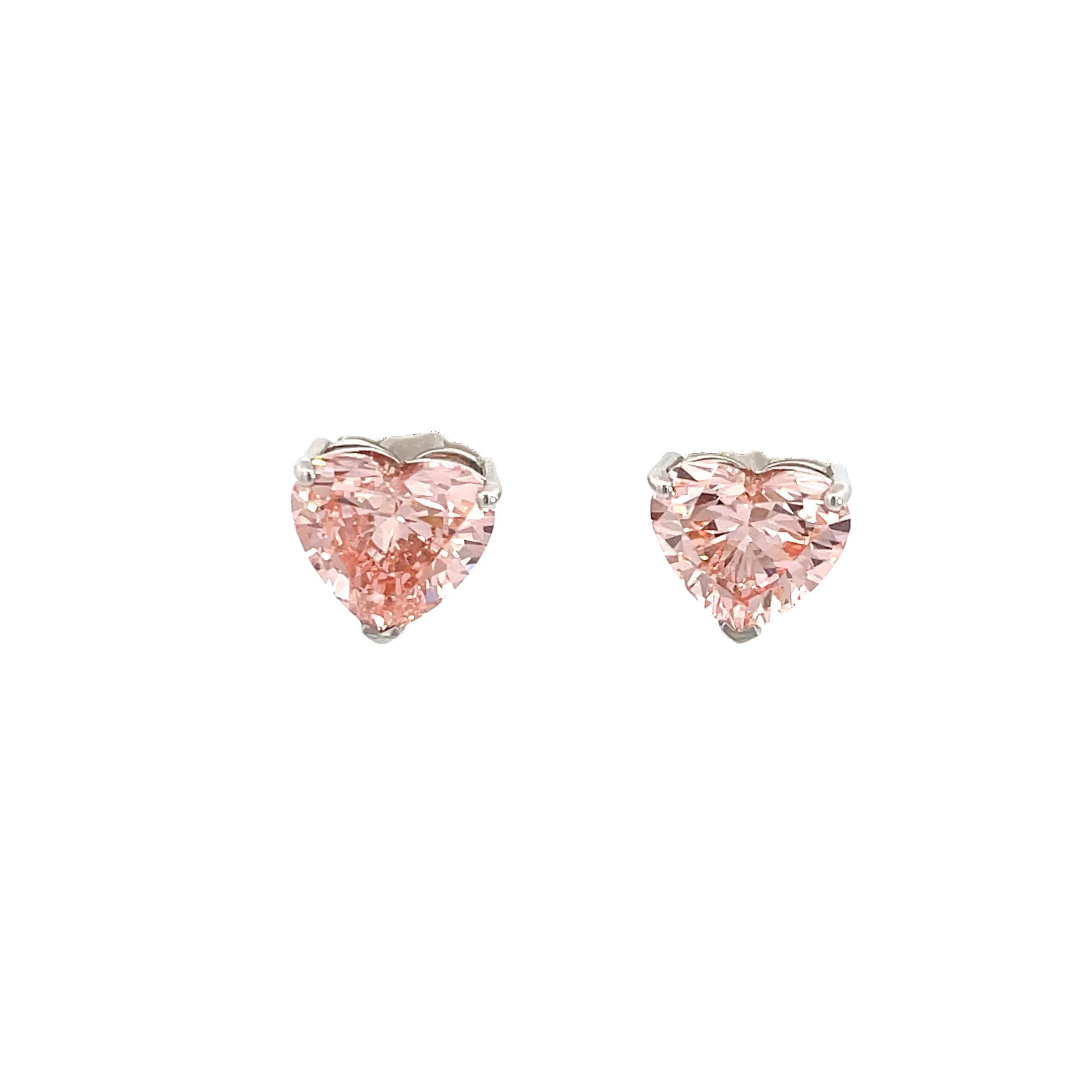 18K White Gold Fancy Pink, Heart Shaped, Lab Grown Diamond, Stud Earrings White Halo