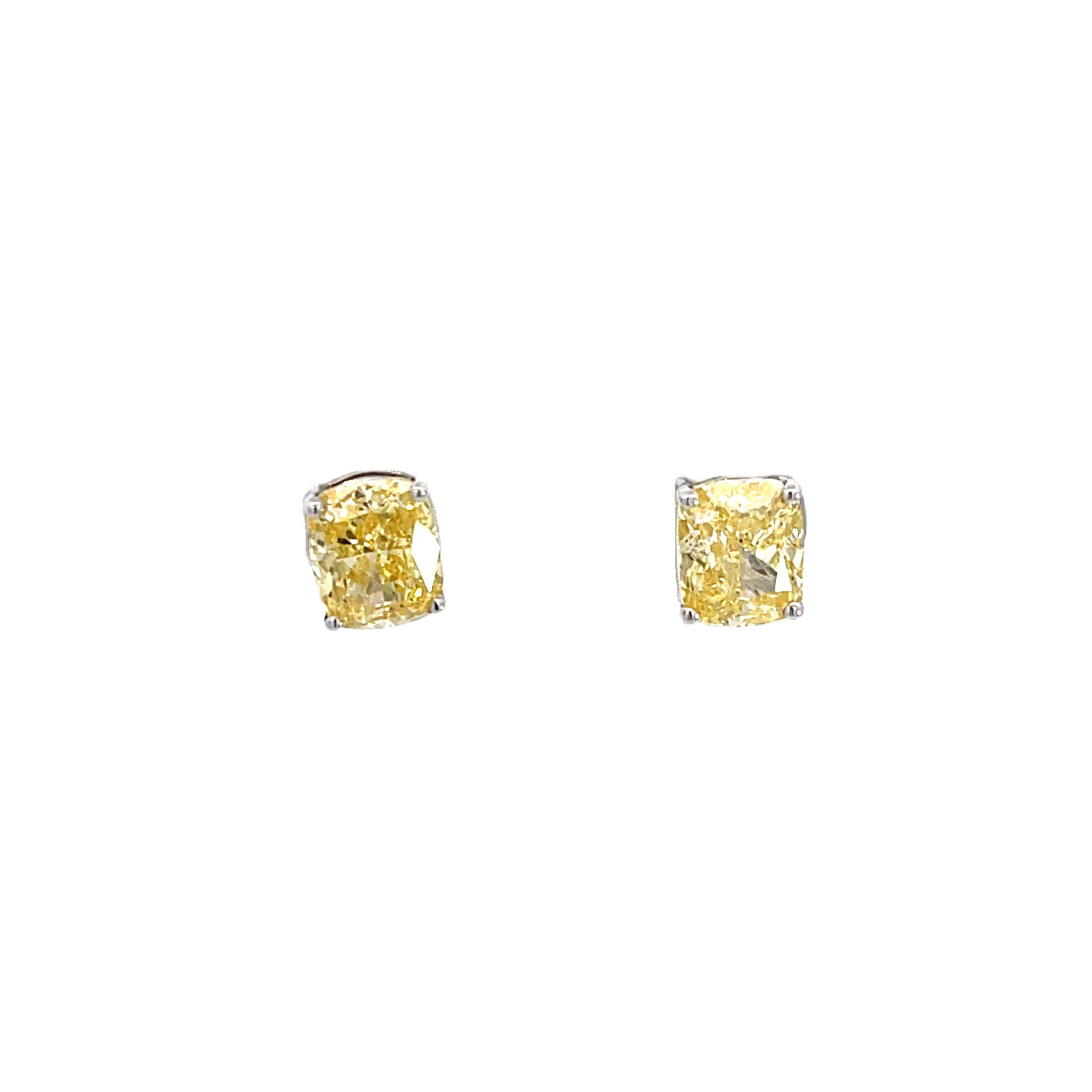 18K White Gold Fancy Yellow, Cushion Cut, Lab Grown Diamond, Stud Earrings White Halo