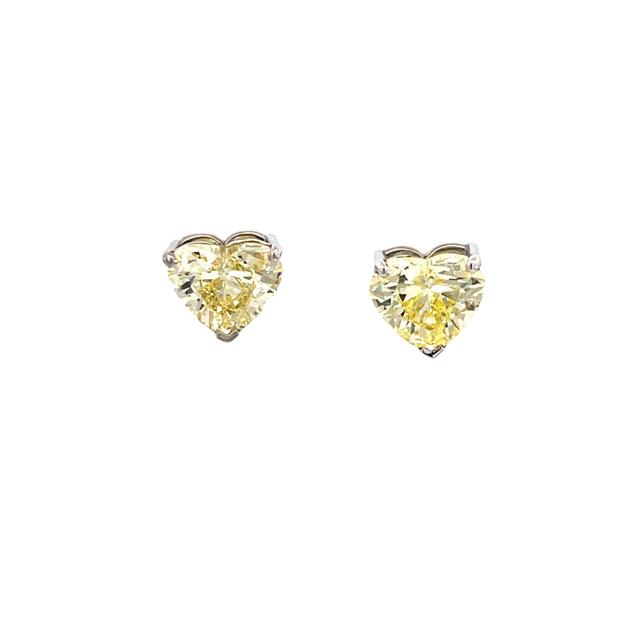 18K White Gold Fancy Yellow, Heart Shaped, Lab Grown Diamond, Stud Earrings