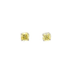 18K White Gold Fancy Yellow, Square Cut, Lab Grown Diamond, Stud Earrings White Halo