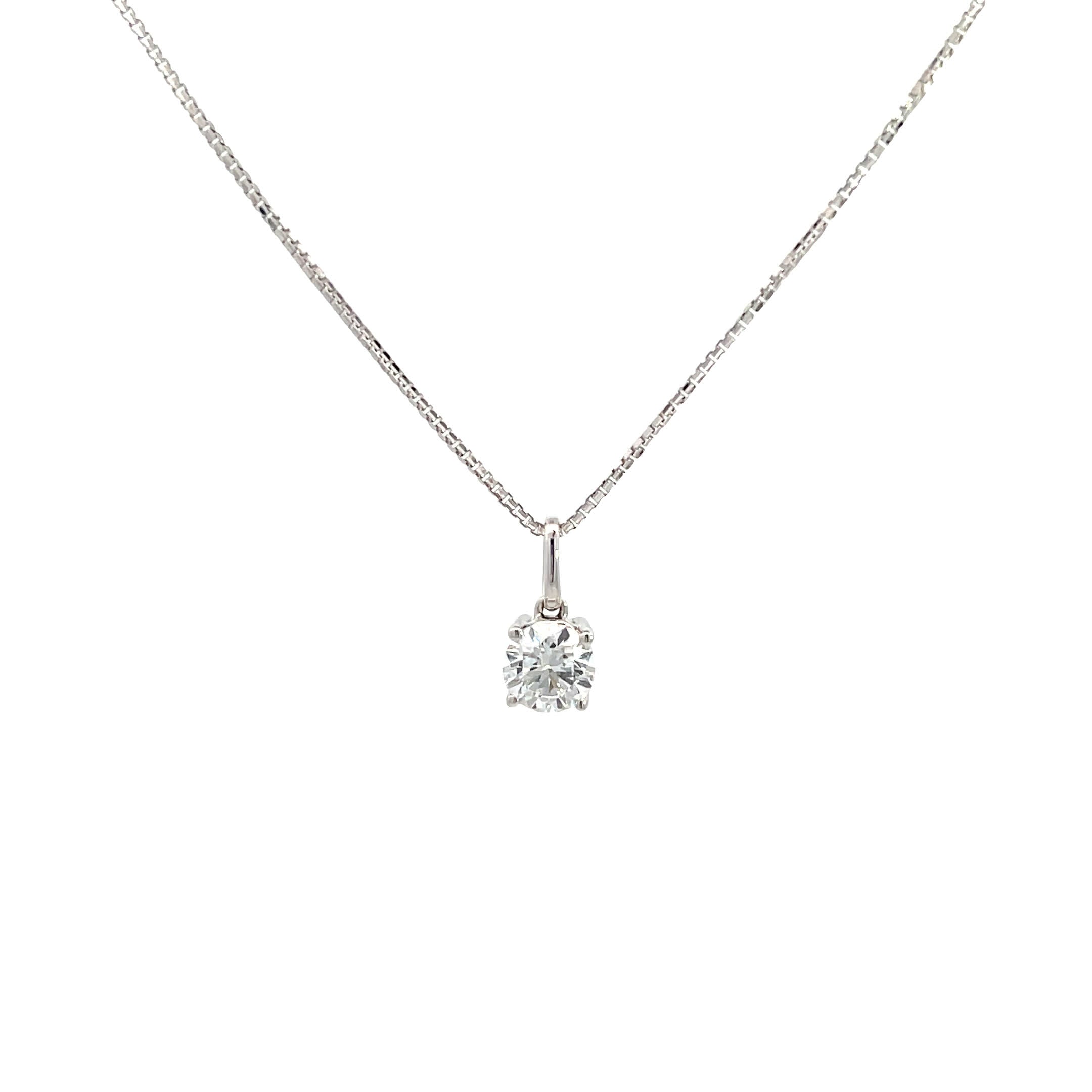 18K White Gold Lab Grown Solitaire Pendant Necklace White Halo Collection