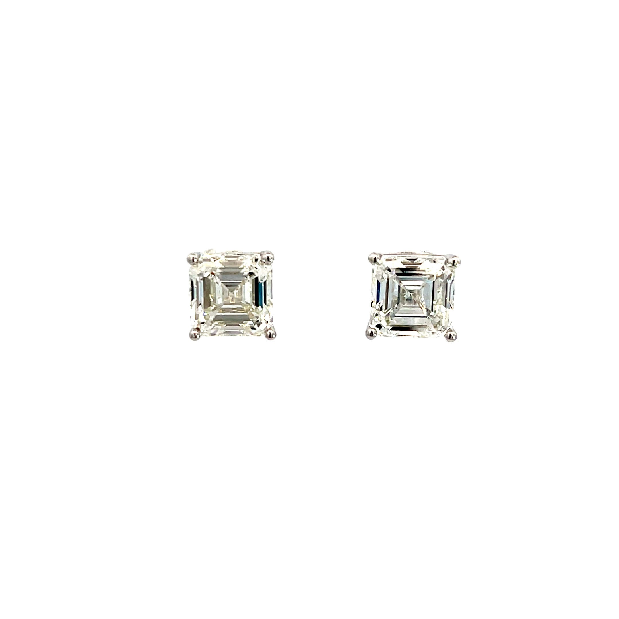 18K White Gold Square Emerald Cut Lab Grown Diamond Stud Earrings with Curved prong Basket style setting White Halo