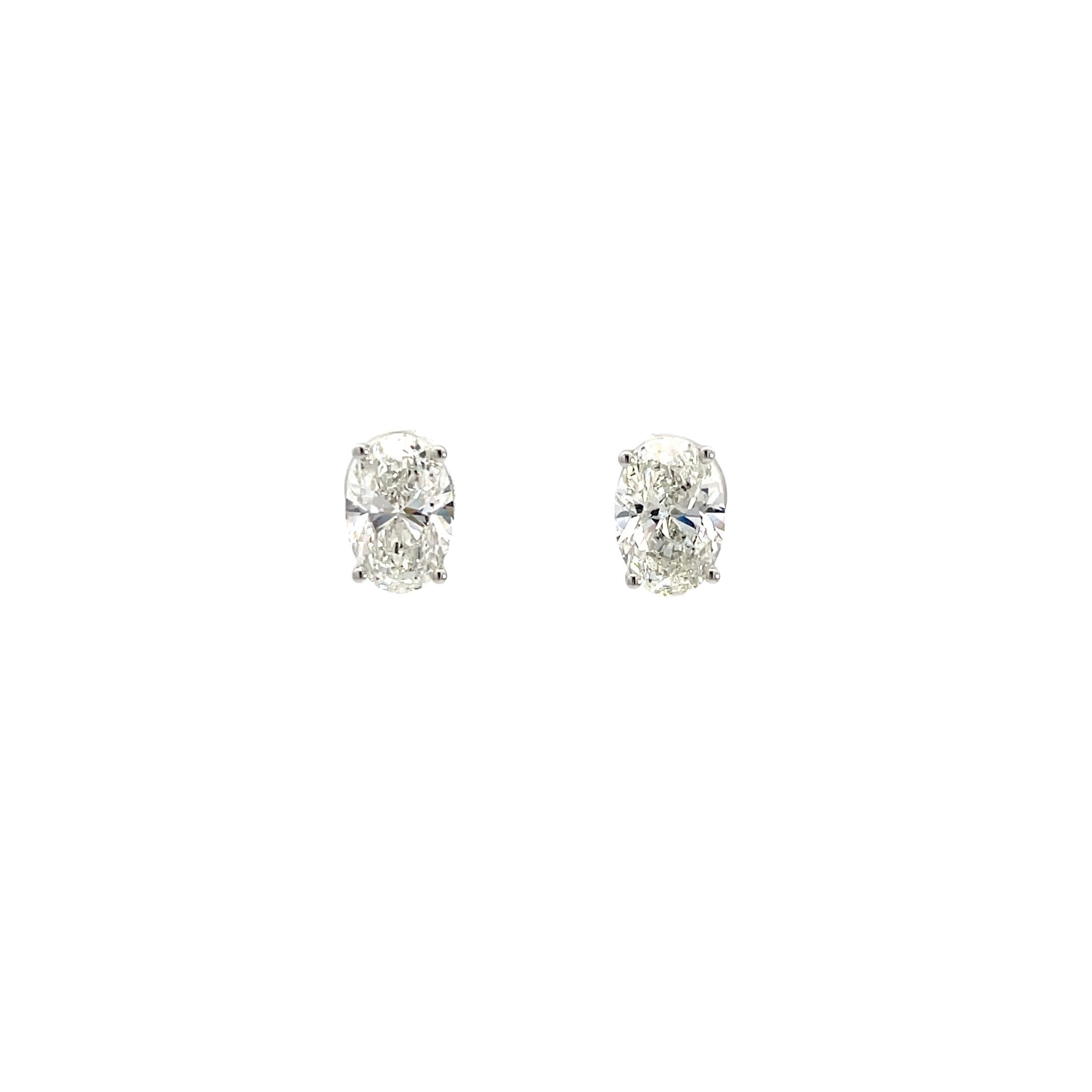 18K/14K White Gold Oval Cut Lab Grown Diamond Stud Earrings with 4 prong Curved Basket style setting White Halo