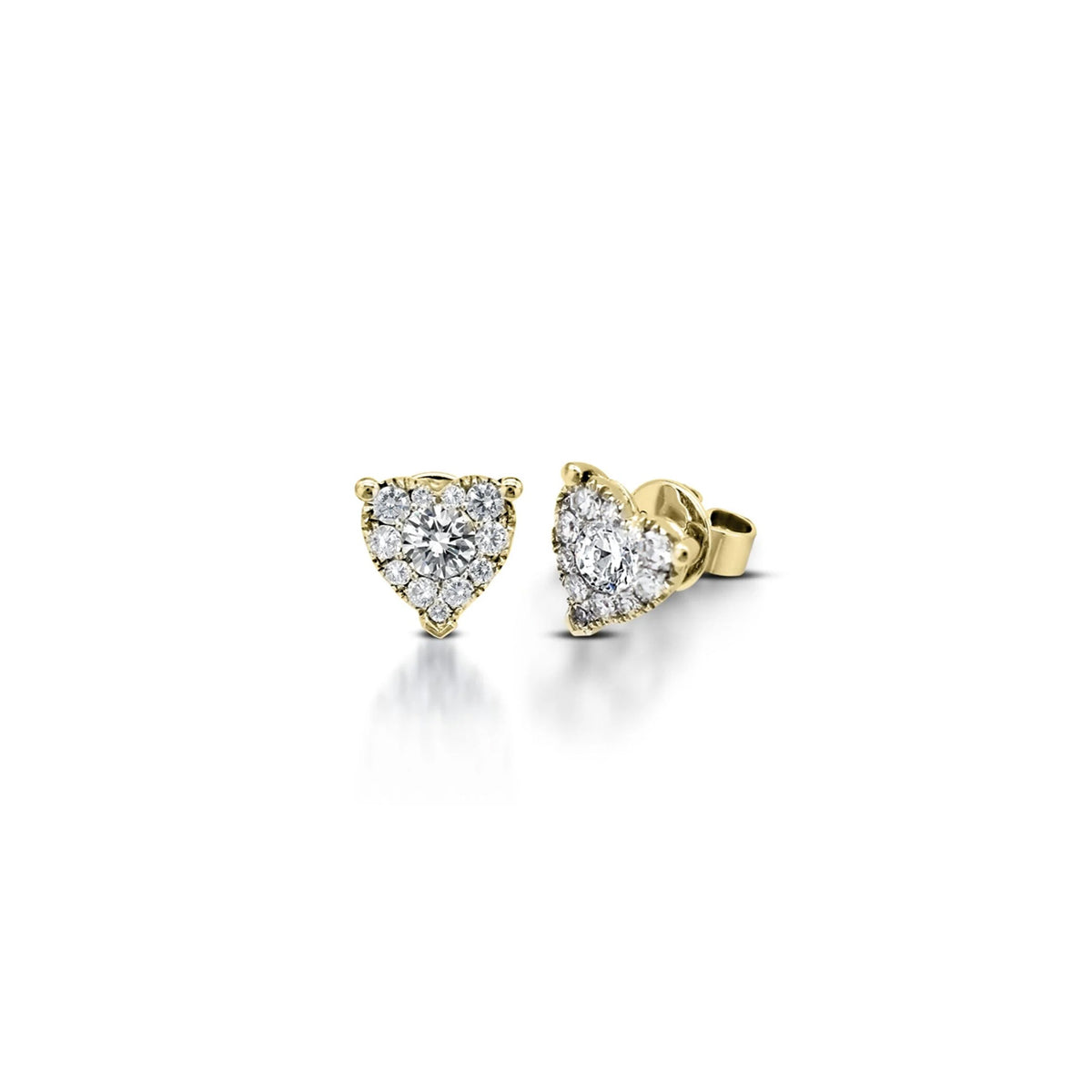 14K Yellow Gold Heart-Shaped Cluster Illusion Stud Earrings with 24 Diamonds