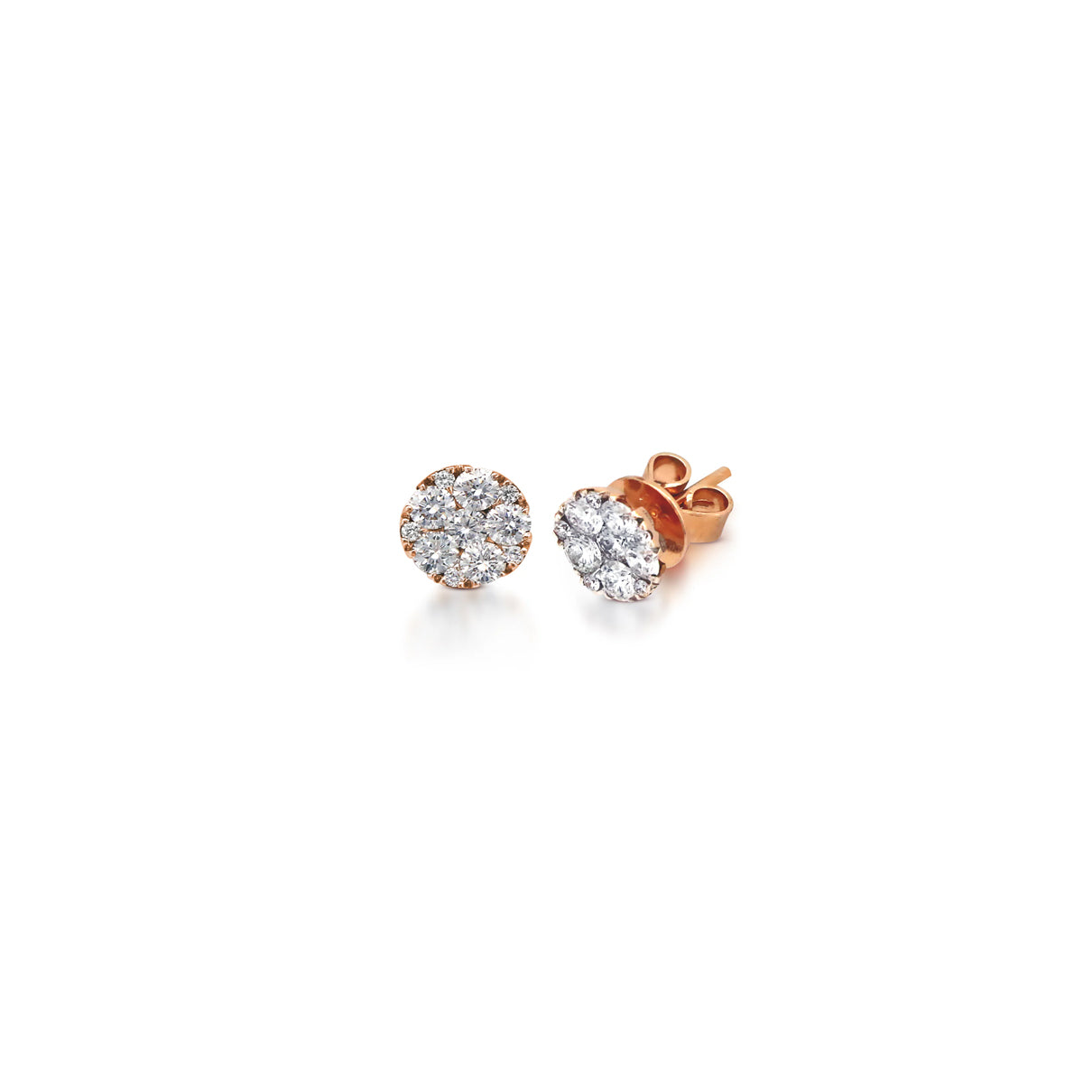 14K Rose Gold Cluster Stud Earrings with Petal Setting