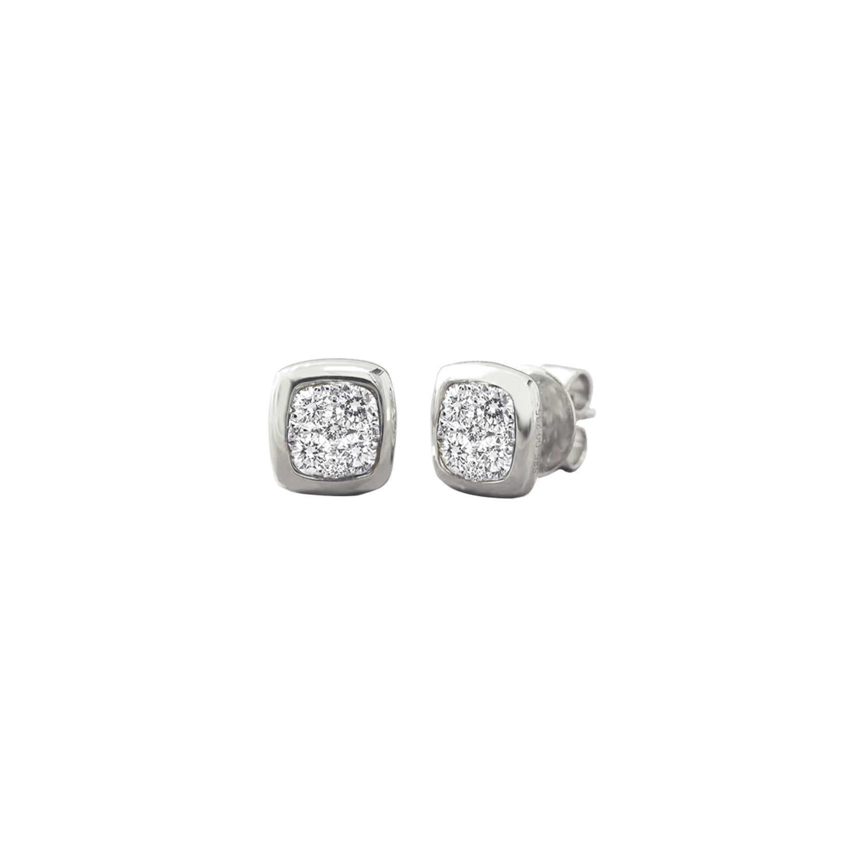 14K White Gold Bezel Set Cushion Illusion Diamond Cluster Studs