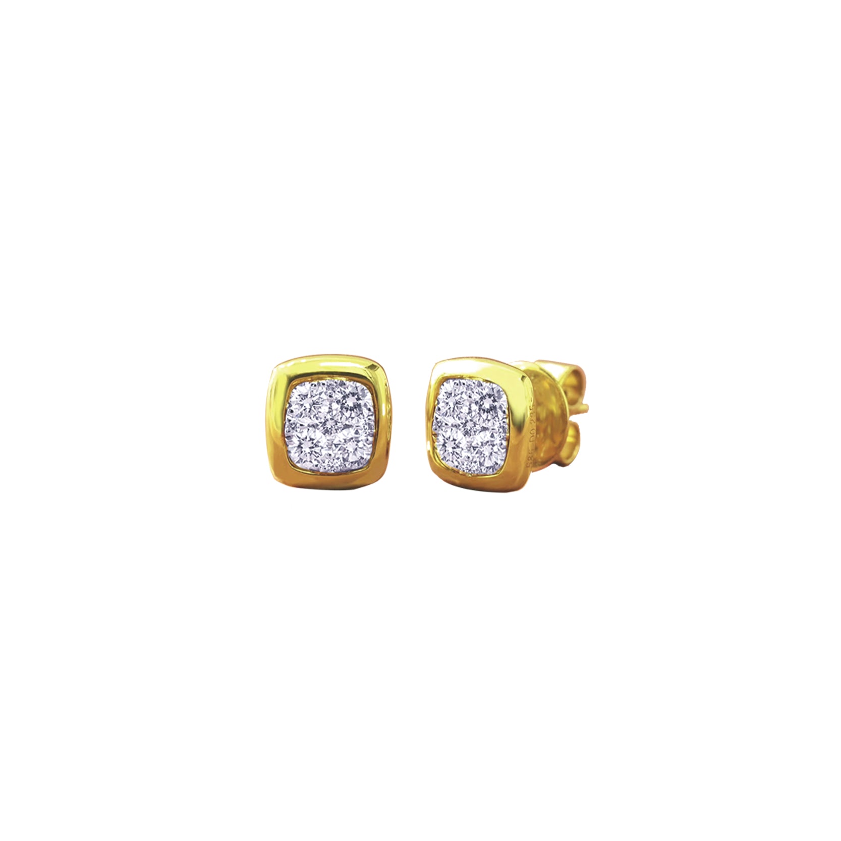 14K Yellow Gold Bezel Set Cushion Illusion Diamond Cluster Studs