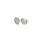 14K White Gold Oval-Shaped Bezel Setting Illusion Stud Earrings