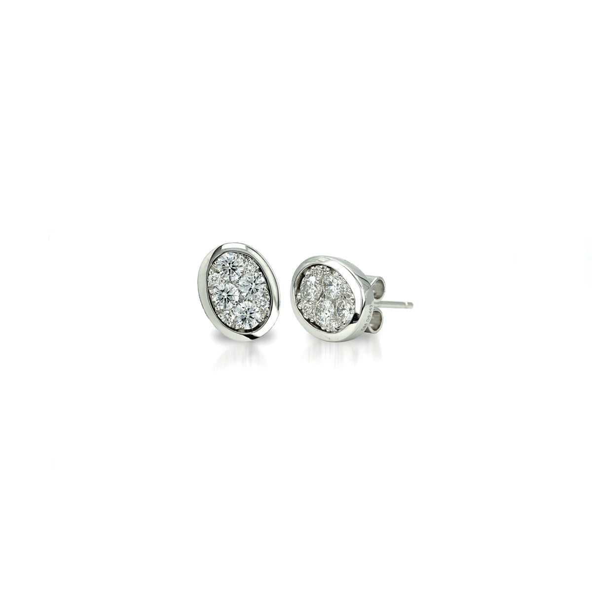 14K White Gold Oval-Shaped Bezel Setting Illusion Stud Earrings