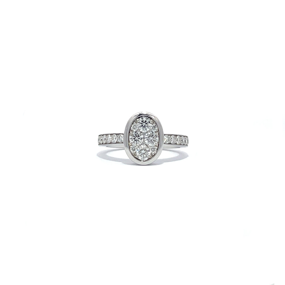 14K White Gold Oval-Shaped Illusion Bezel Set Diamond Ring