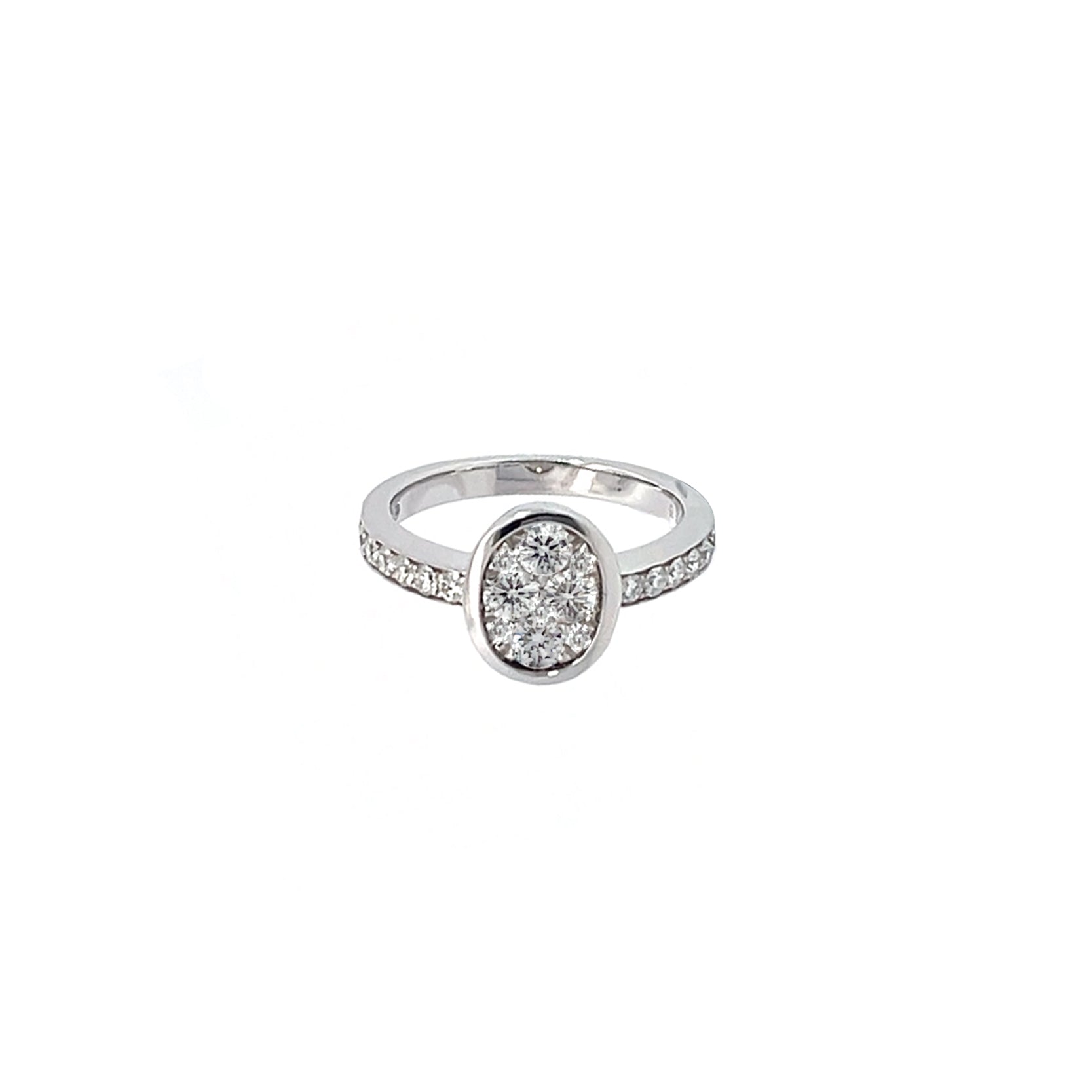 14K White Gold Oval-Shaped Illusion Bezel Set Diamond Ring