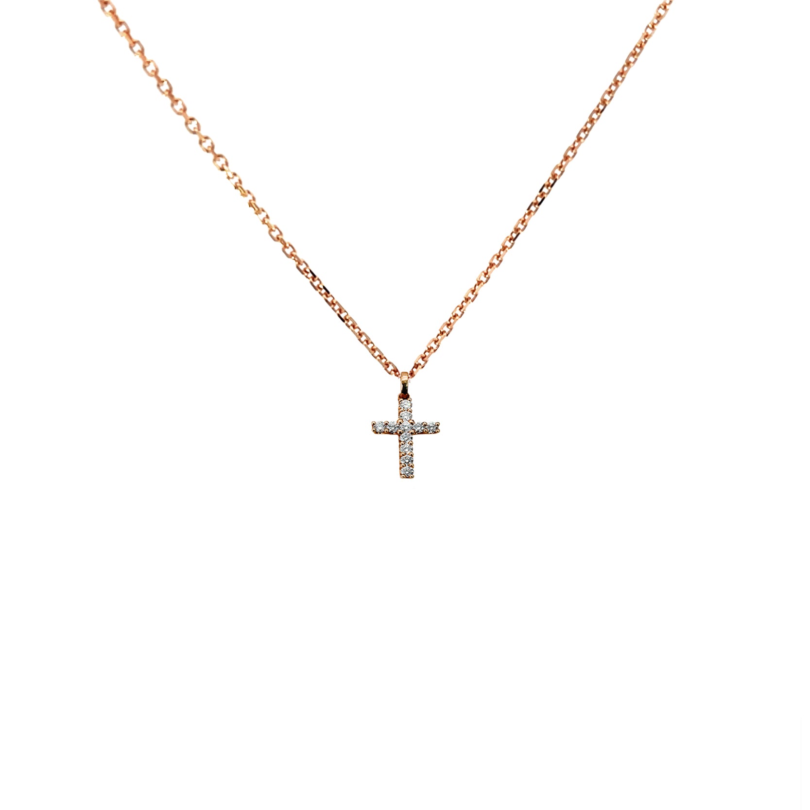 Petite 14K Rose Gold Diamond Cross Pendant with Bale