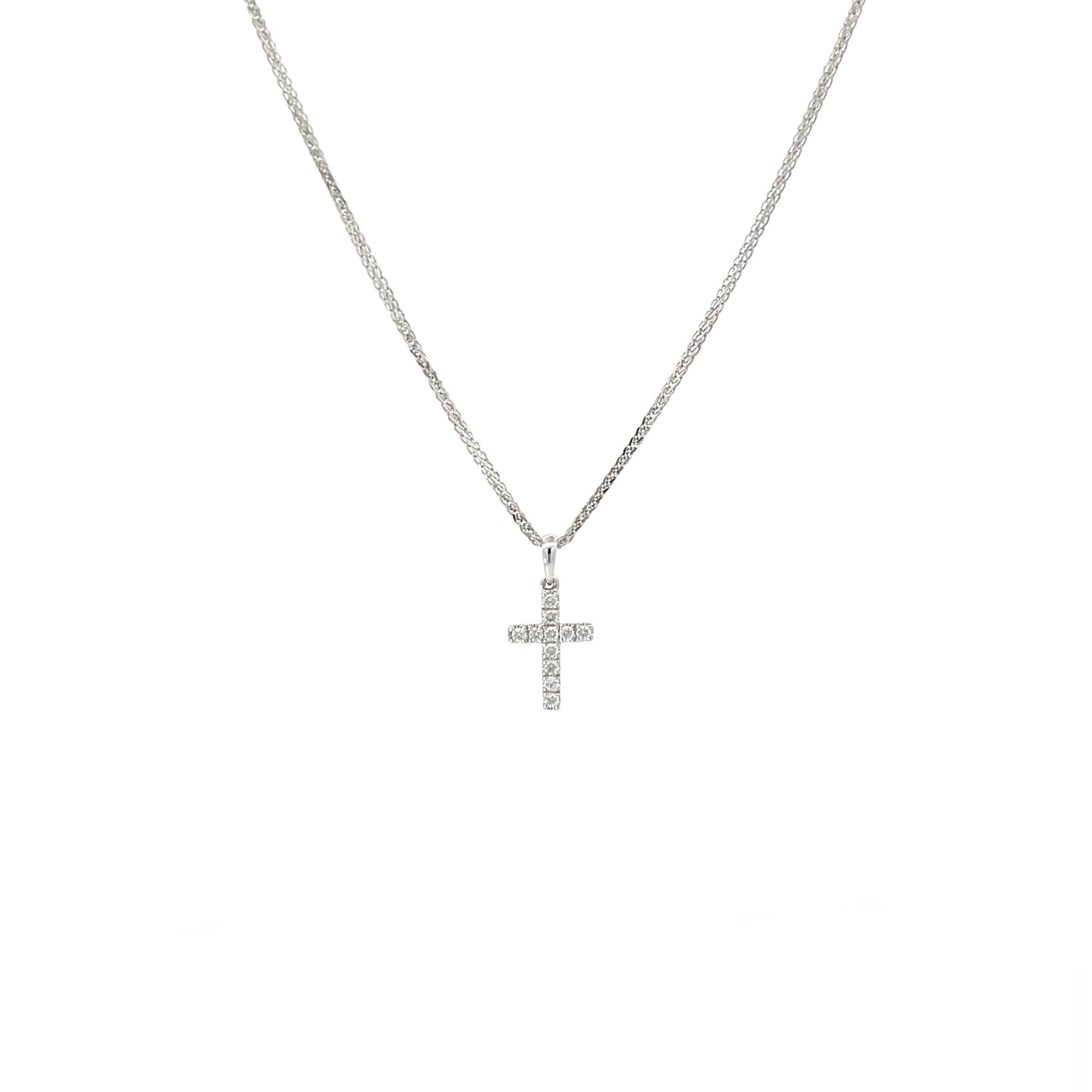 Petite 14K White Gold Diamond Cross Pendant with Bale
