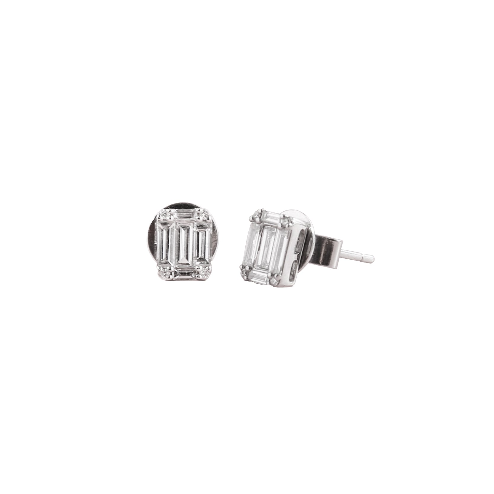 14K White Gold Baguette Stud Earrings