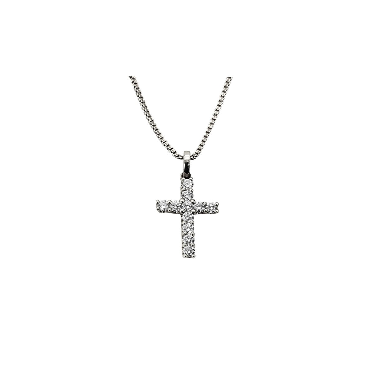14K White Gold Diamond Cross Pendant with Bale