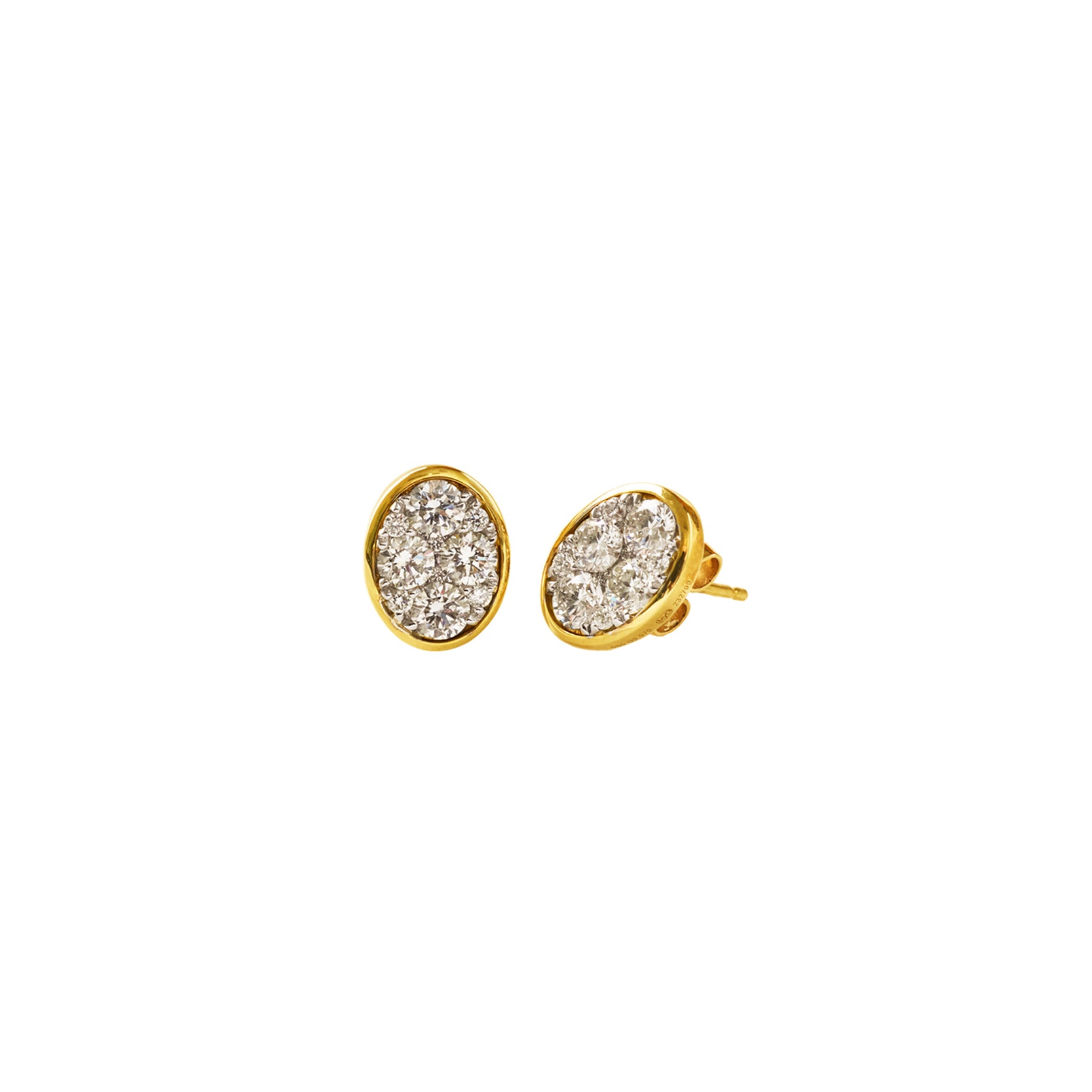 14K Yellow Gold Oval-Shaped Bezel Setting Illusion Stud Earrings