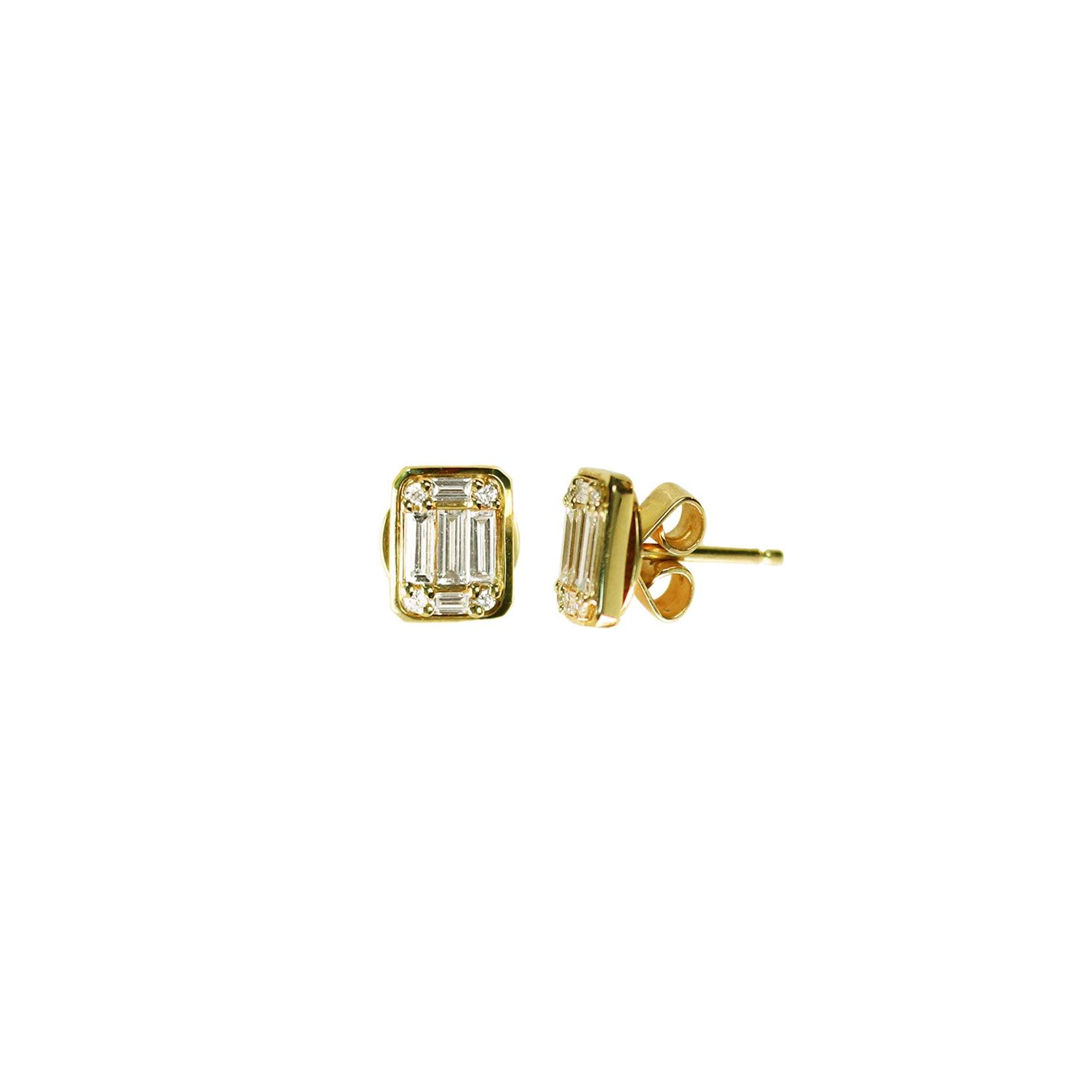 14K Yellow Gold Baguette Stud Earrings