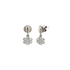 14K White Gold Floral Diamond Cluster Drop Earrings