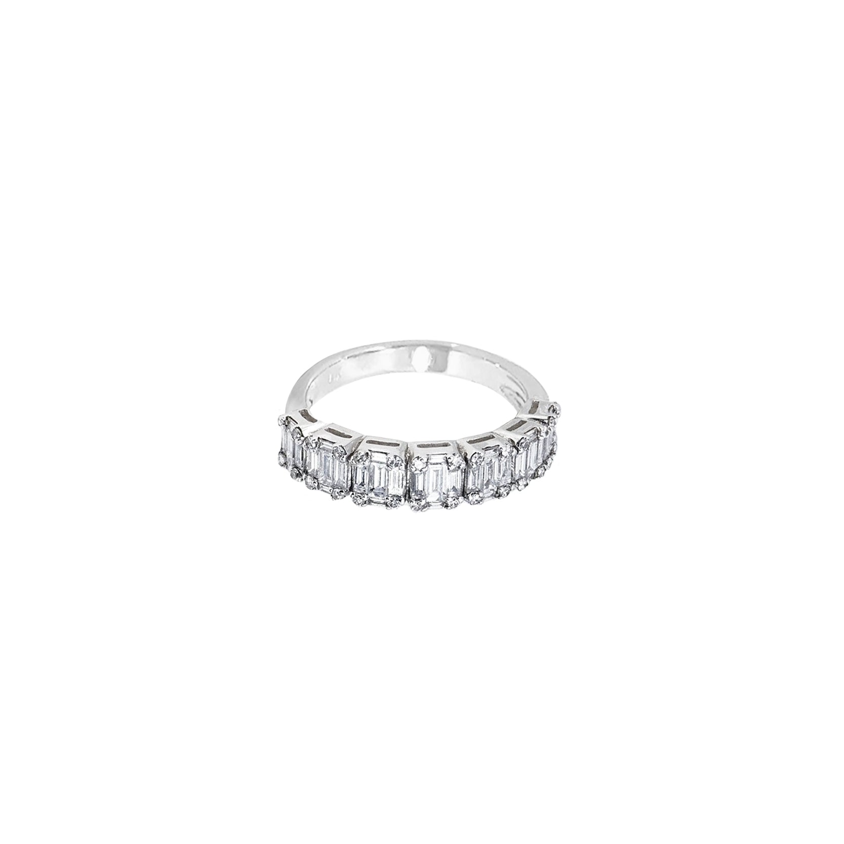 14K White Gold Emerald Cut Illusion Half Eternity Diamond Cluster Ring