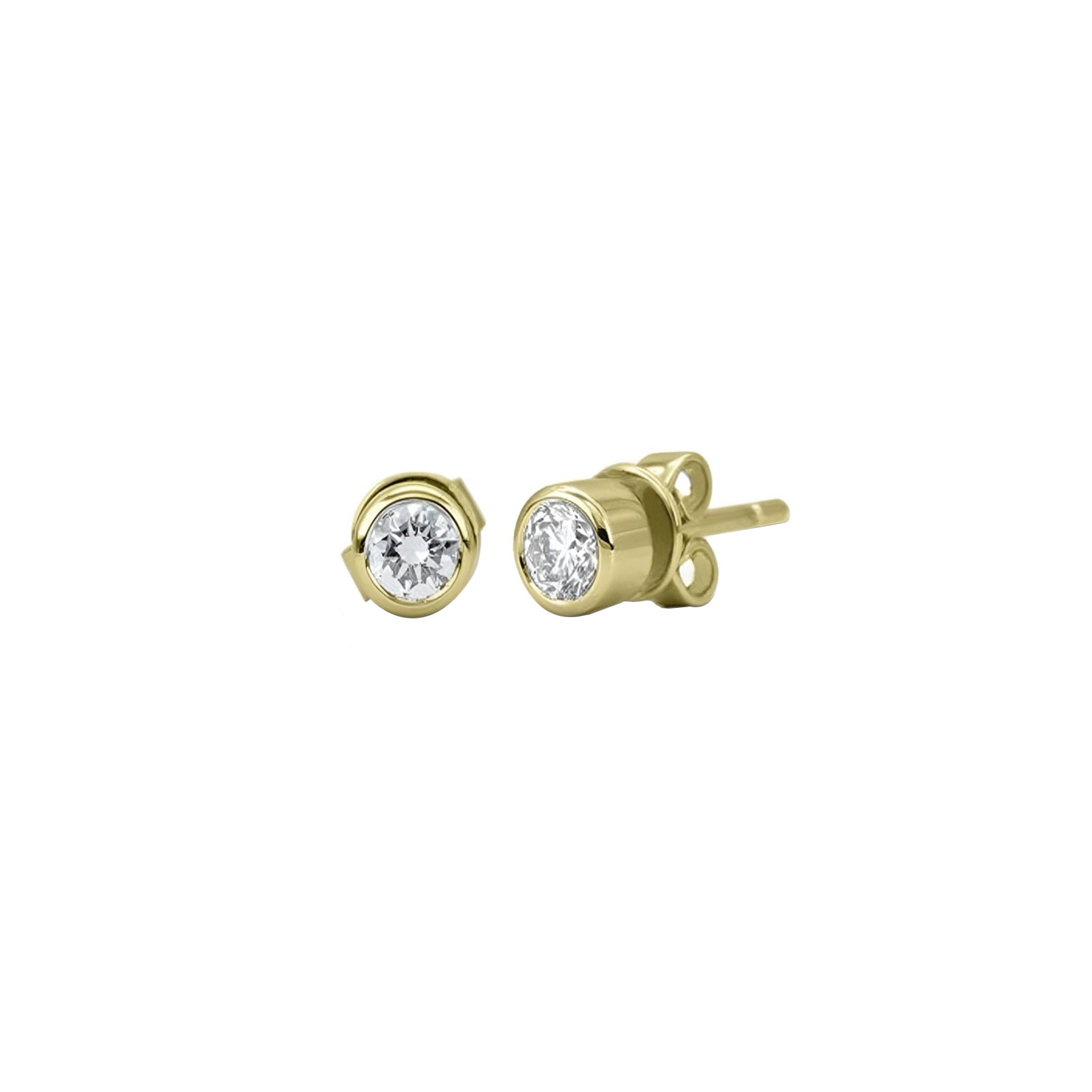 14K Yellow Gold Bezel Set Diamond Stud Earrings