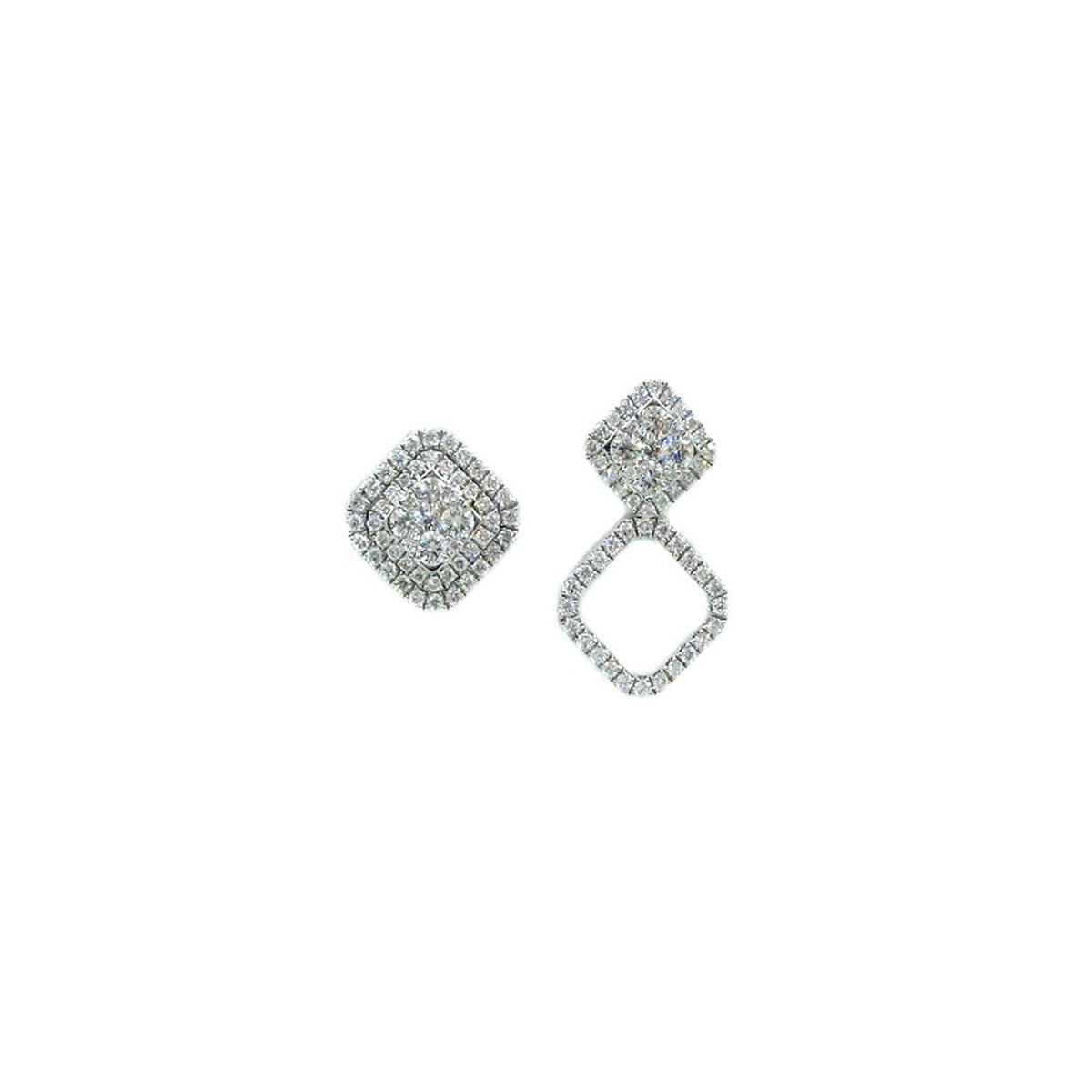 14K White Gold Multi-Way Cushion Illusion Diamond Earrings