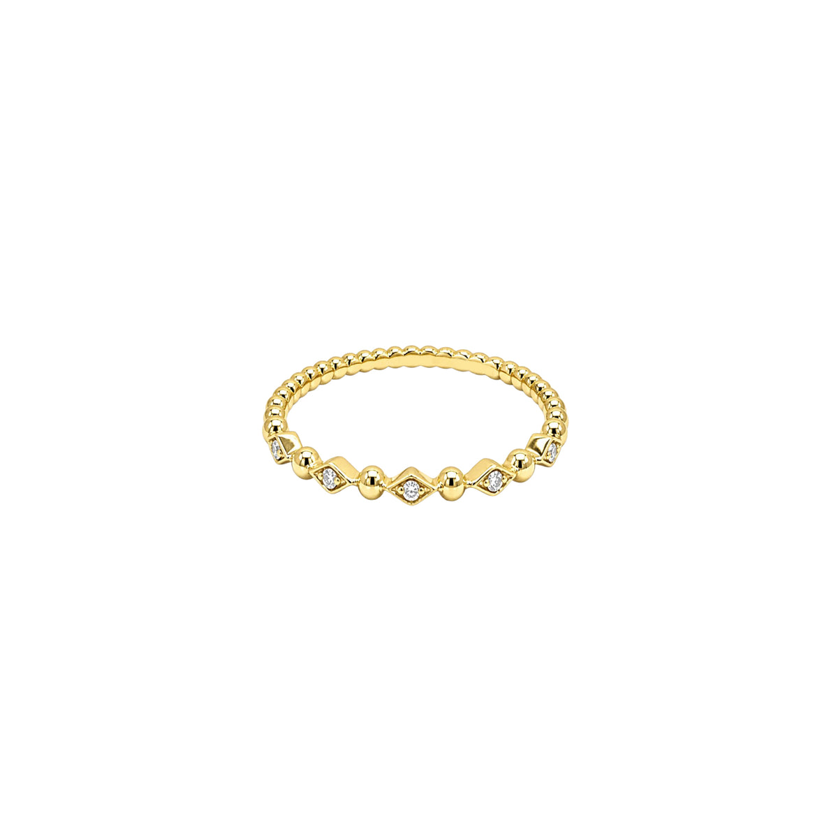14K Yellow Gold Beaded Ring with 5 Diamonds