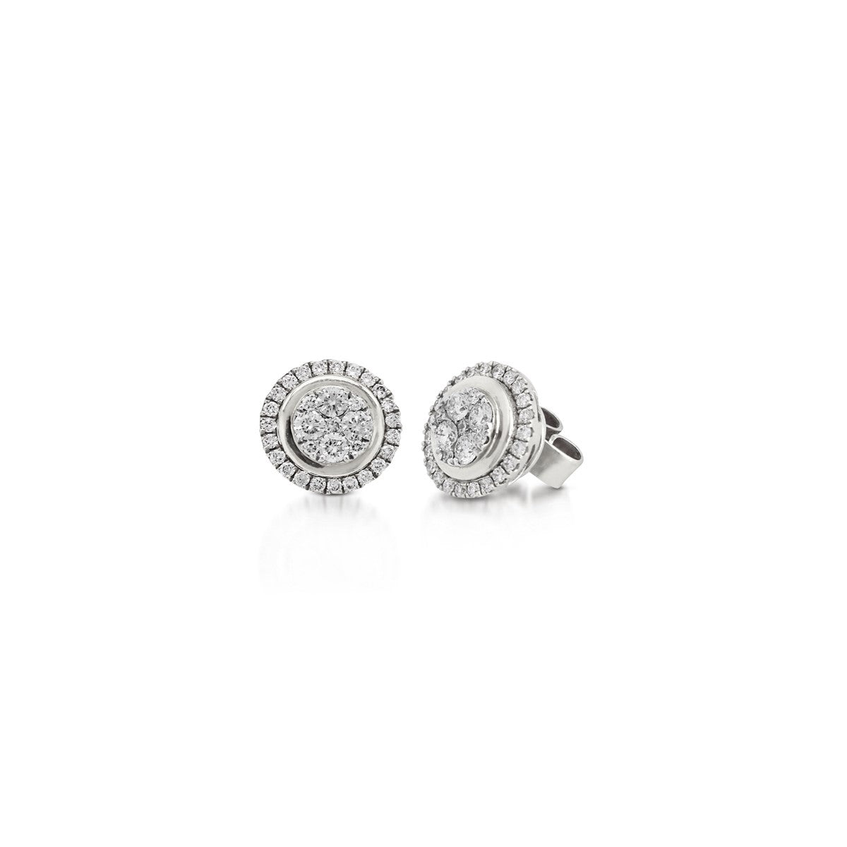 14K White Gold Diamond Halo and Illusion Stud Earrings