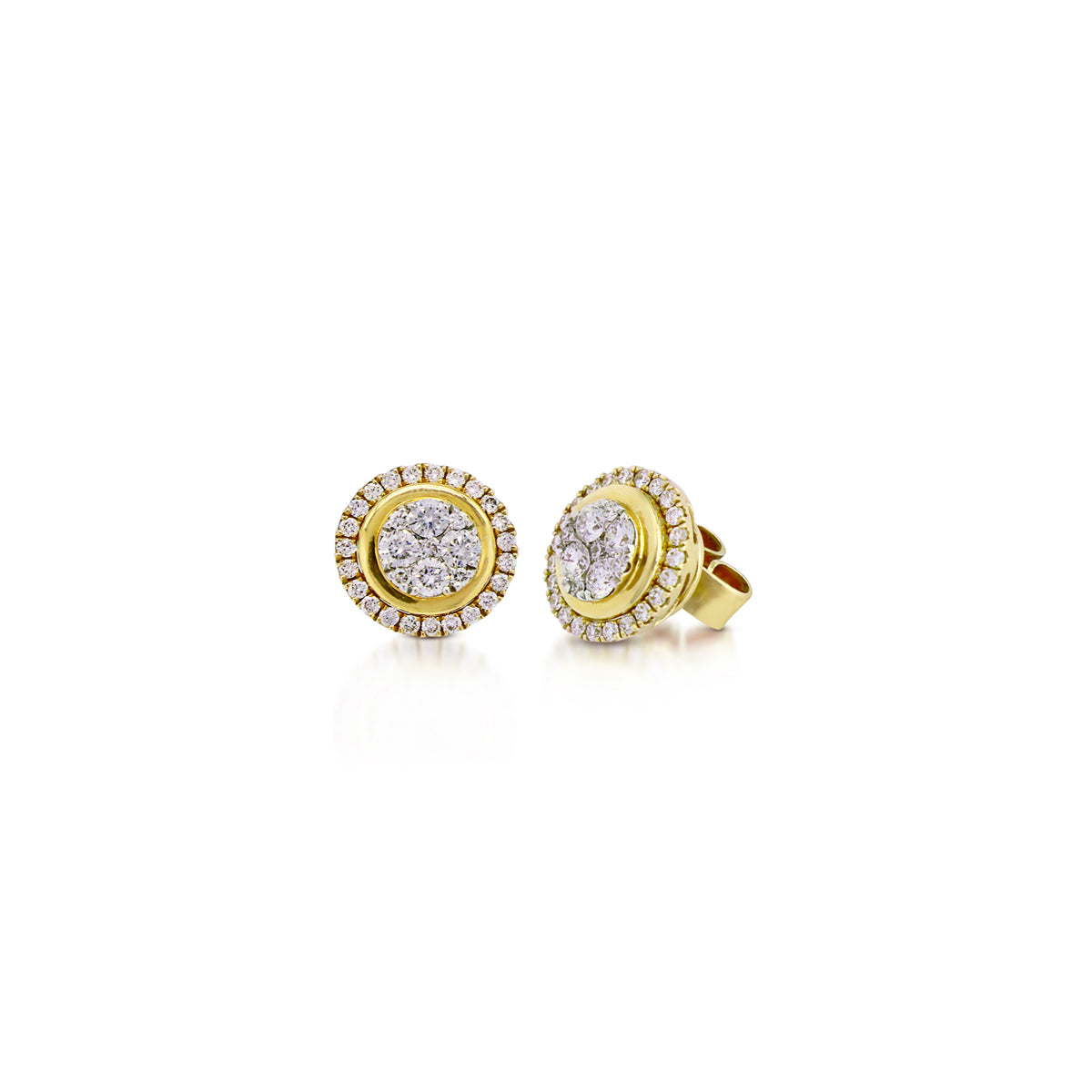 14K Yellow Gold Diamond Halo and Illusion Stud Earrings