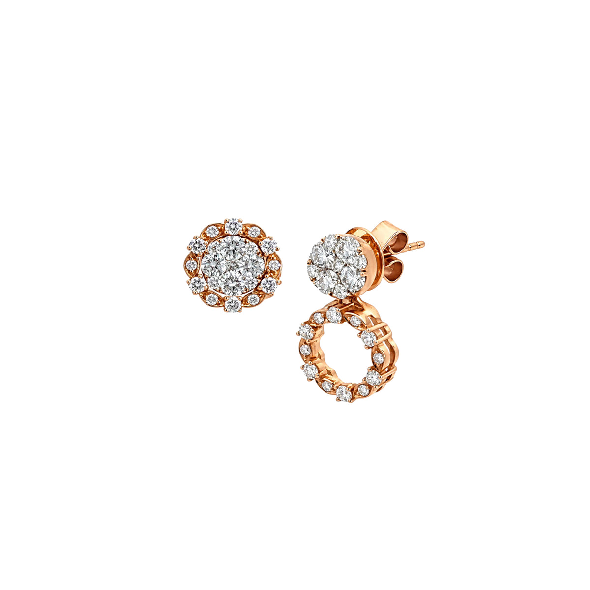 14K Rose Gold Multi-Way Romantic Cluster Illusion Setting with Earrings