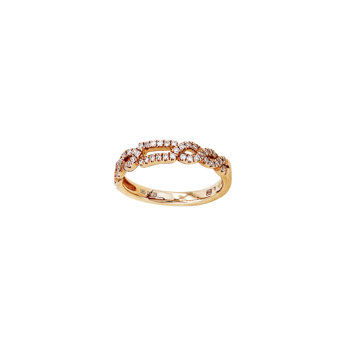 14K Rose Gold Half Infinity Braided Ring with 46 Diamonds