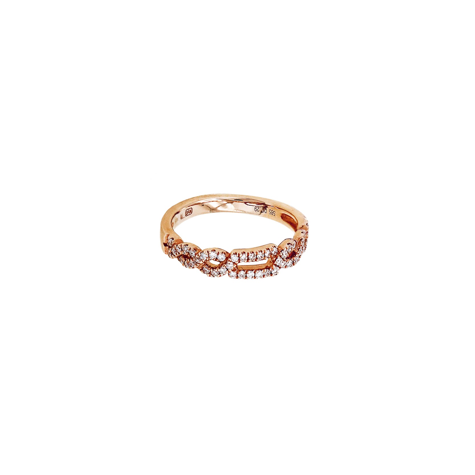 14K Rose Gold Half Infinity Braided Ring with 46 Diamonds