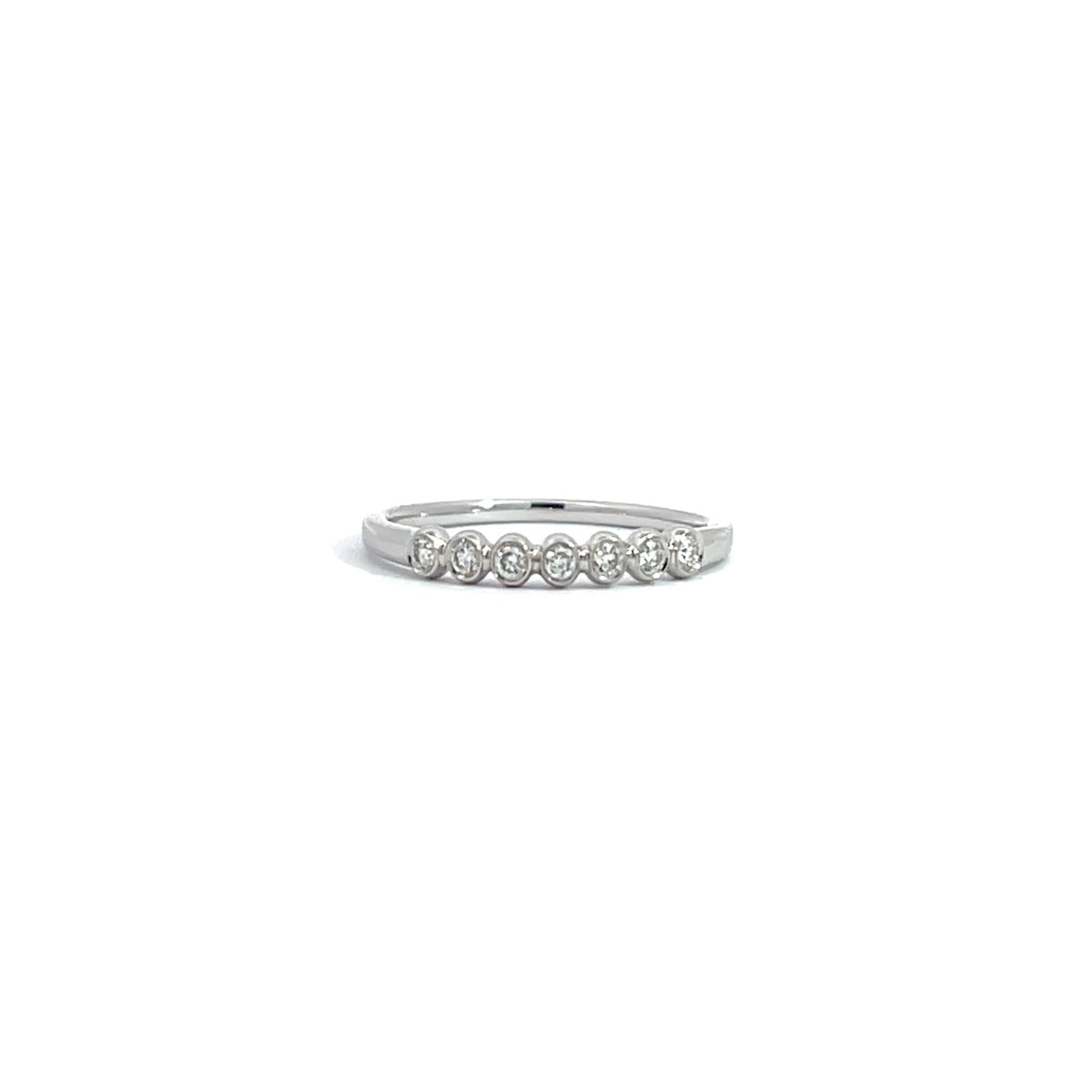 14K White Gold Beaded Bezel Set Ring with 7 Diamonds