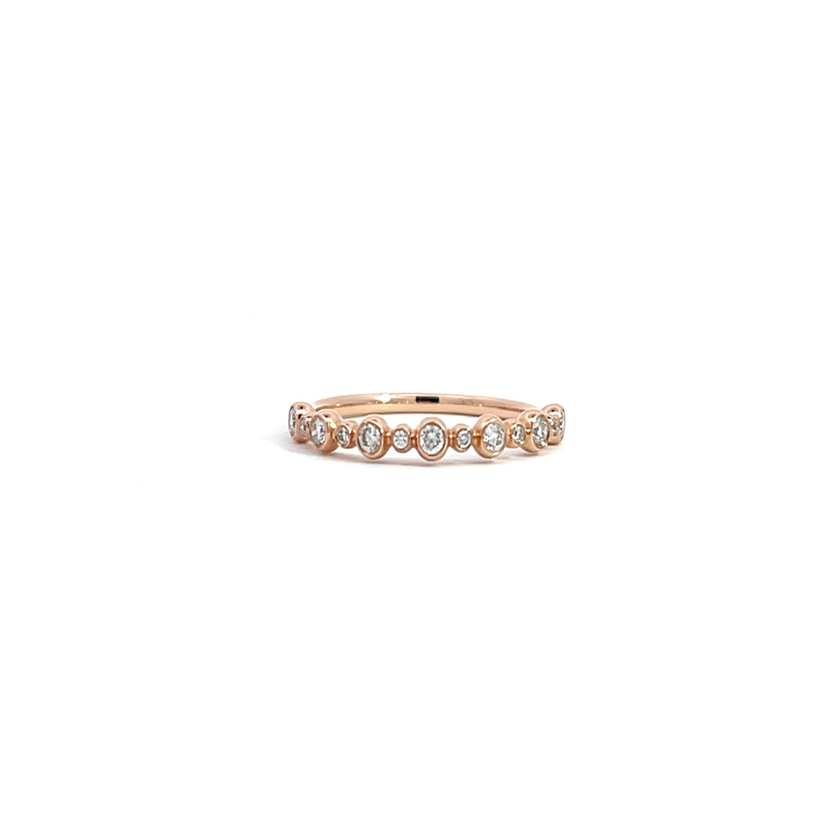 14K Rose Gold Half Eternity Beaded Bezel Set Ring with 13 Diamonds