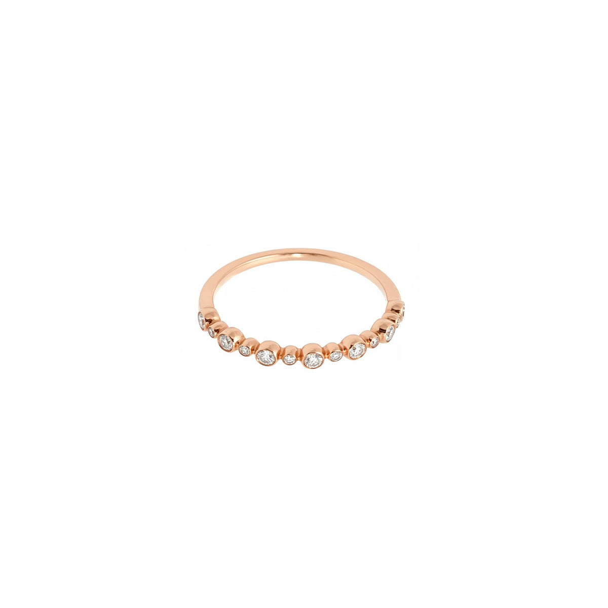 14K Rose Gold Half Eternity Beaded Bezel Set Ring with 13 Diamonds