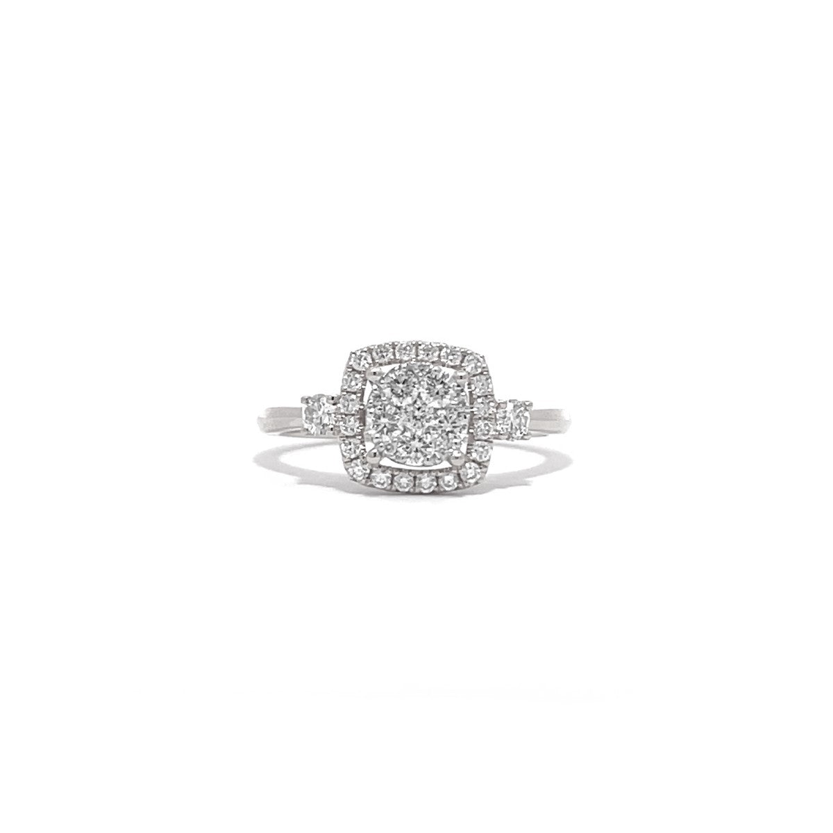 14K White Gold Square Halo Illusion Ring with 33 Diamonds