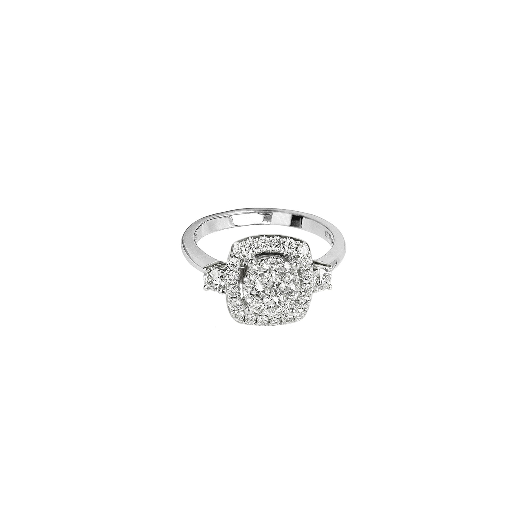 14K White Gold Square Halo Illusion Ring with 33 Diamonds