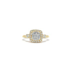 14K Yellow Gold Square Halo Illusion Ring with 33 Diamonds
